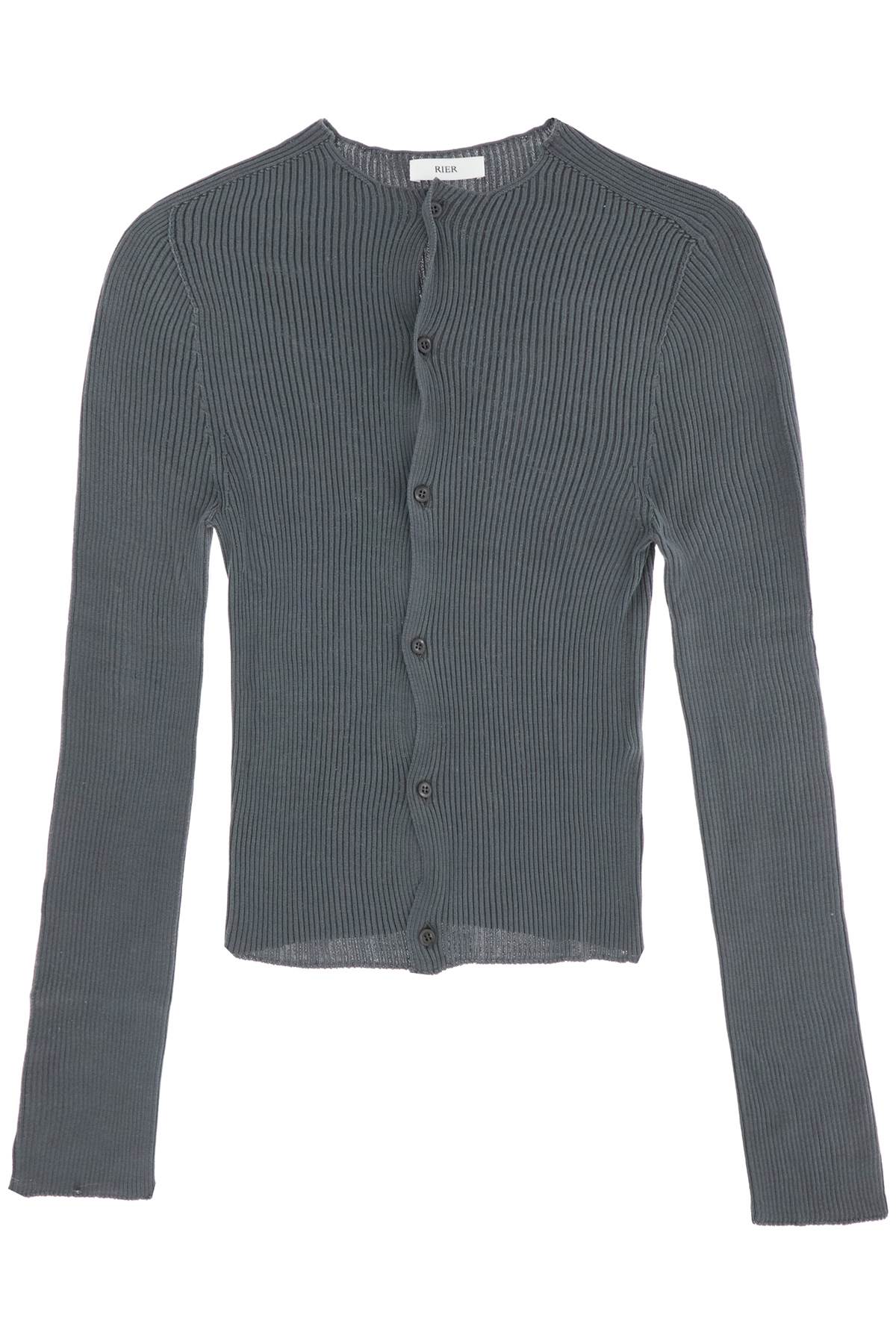 Shop Rier Fitted Ribbed Silk Cardigan With In Grey