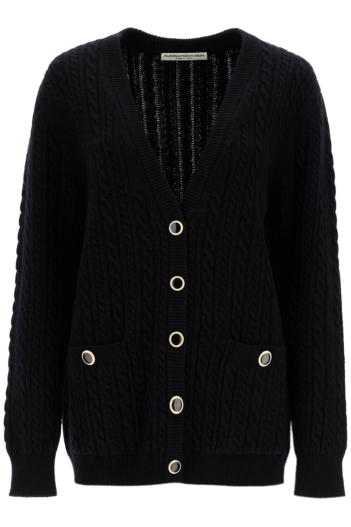 Shop Alessandra Rich Oversized Wool Cardigan In Black