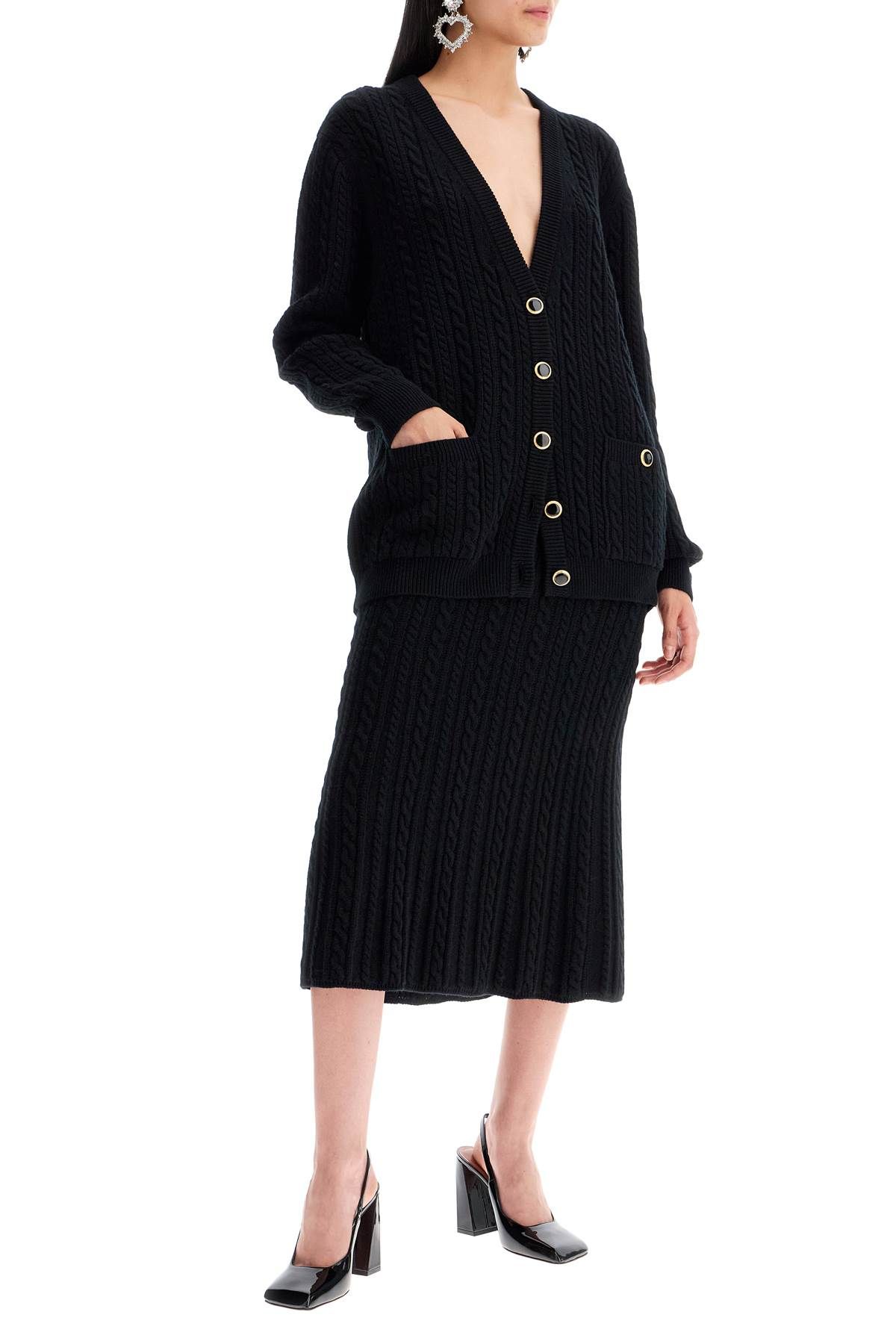 Shop Alessandra Rich Oversized Wool Cardigan In Black