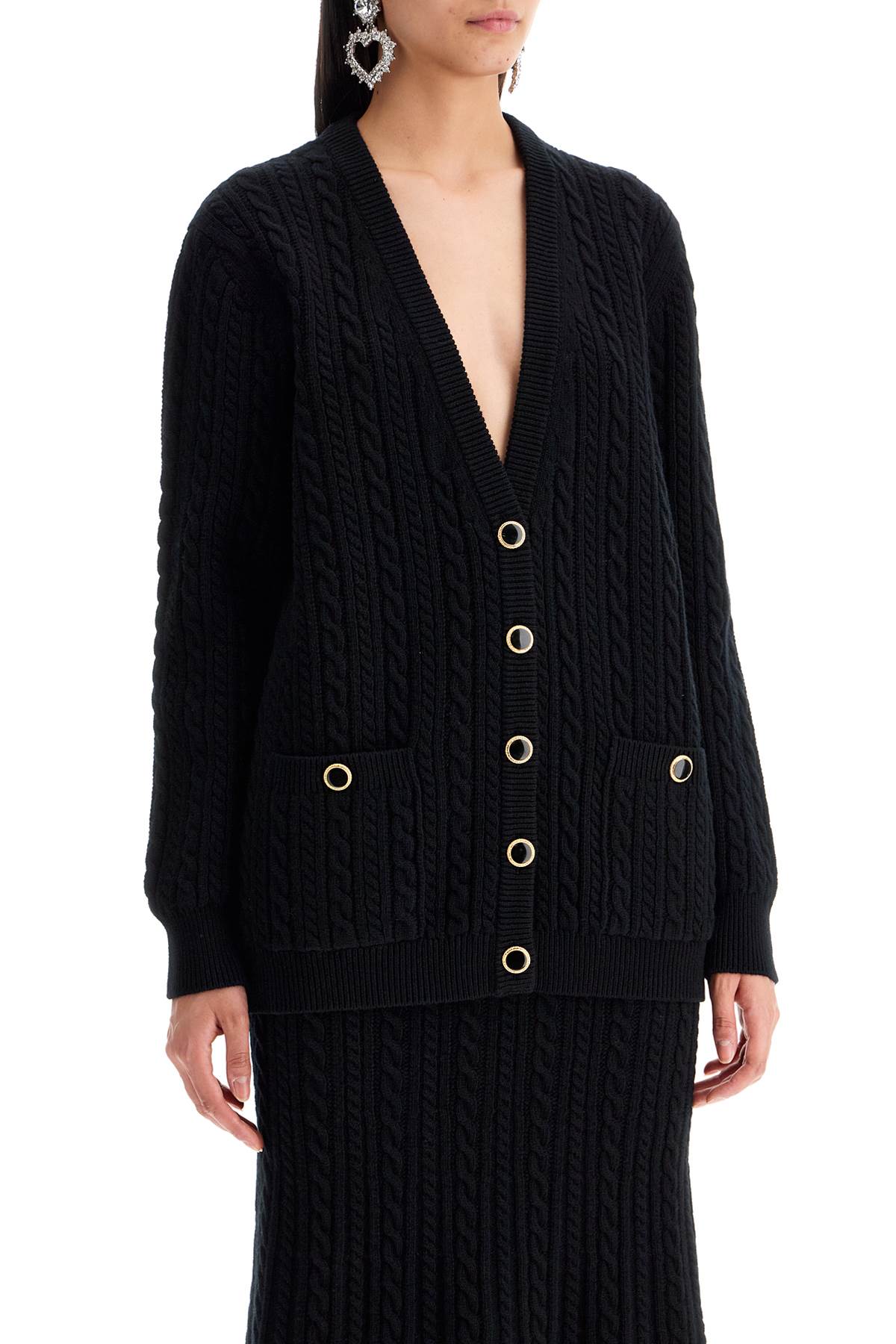 Shop Alessandra Rich Oversized Wool Cardigan In Black