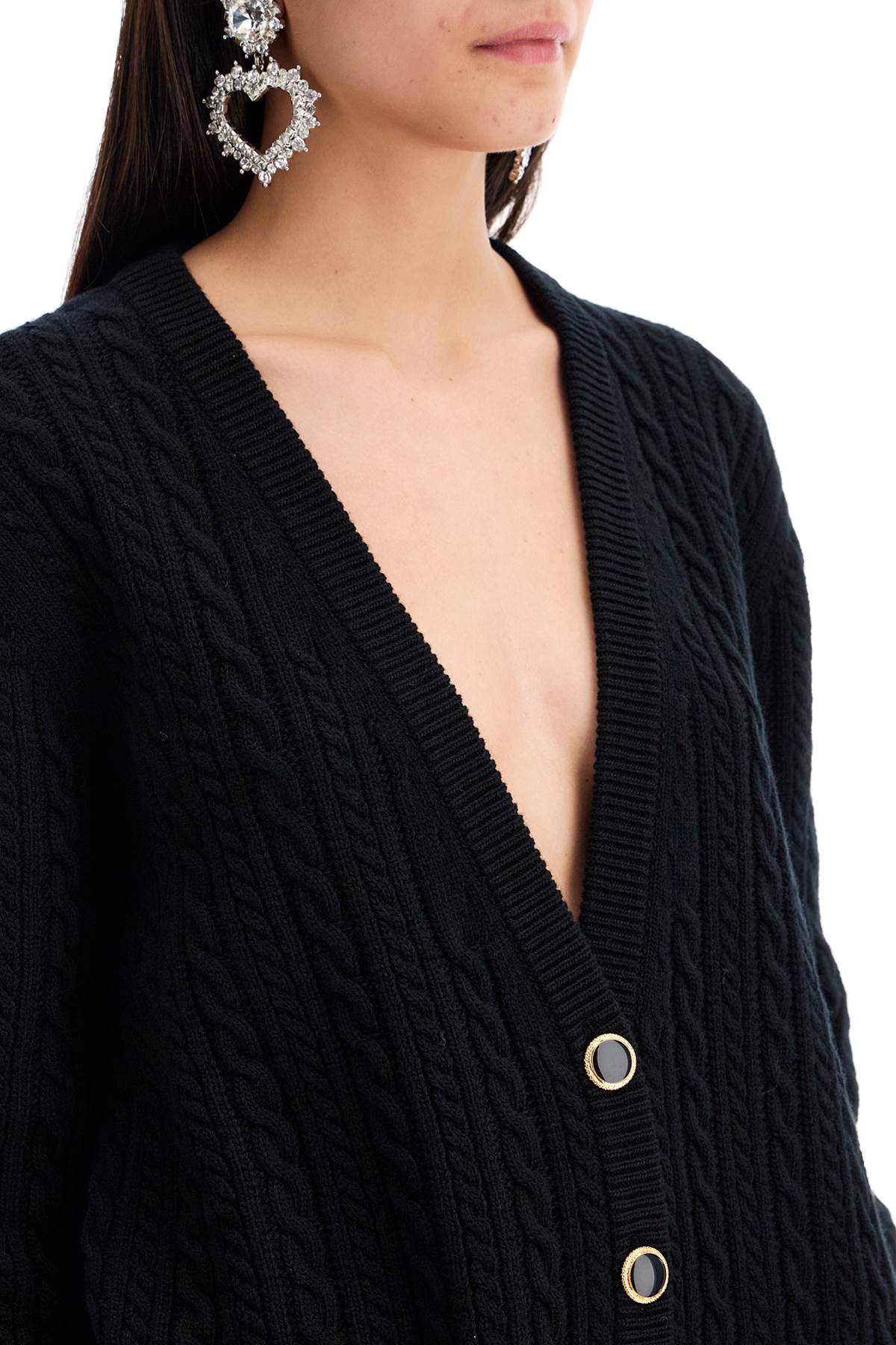 Shop Alessandra Rich Oversized Wool Cardigan In Black