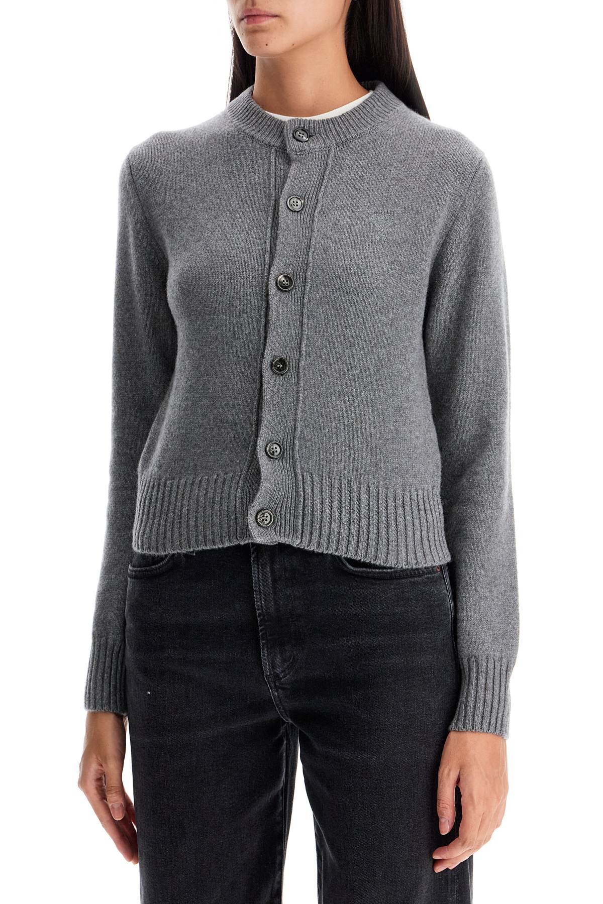 Shop Ami Alexandre Matiussi Cashmere Crewneck Cardigan In Grey