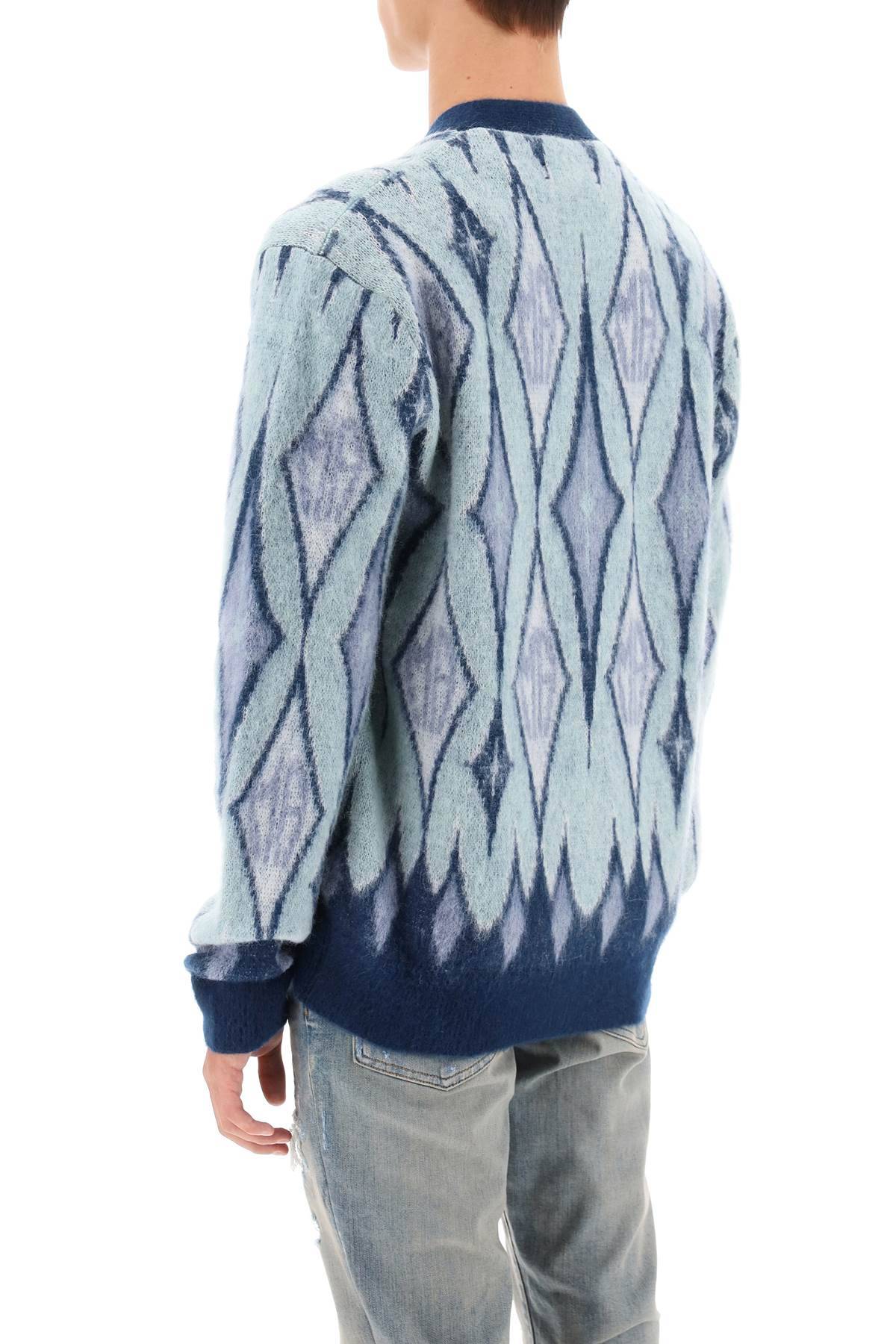 Shop Amiri Argyle Bruhed-yarn Cardigan In Blue,light Blue