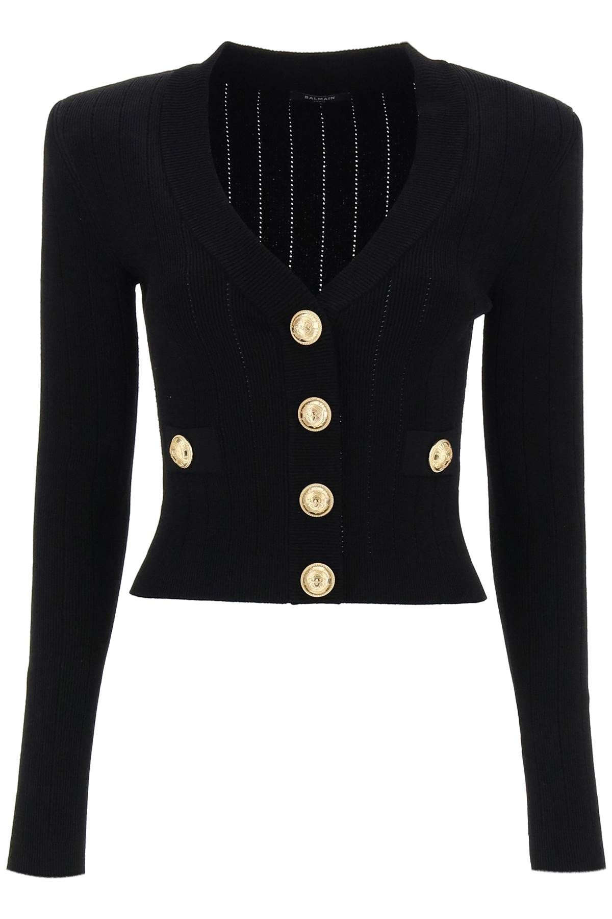 Shop Balmain Cardigan With Structured Shoulders In Black