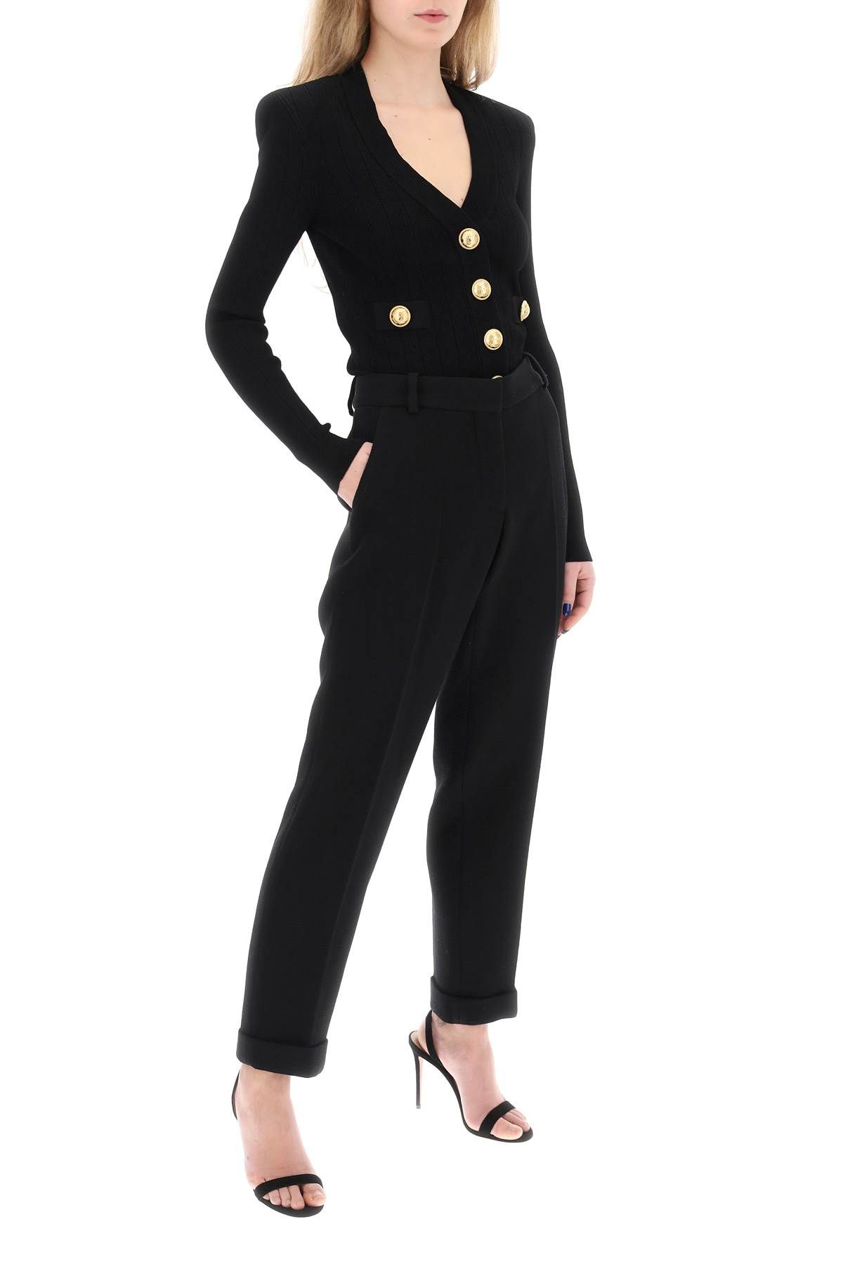 Shop Balmain Cardigan With Structured Shoulders In Black