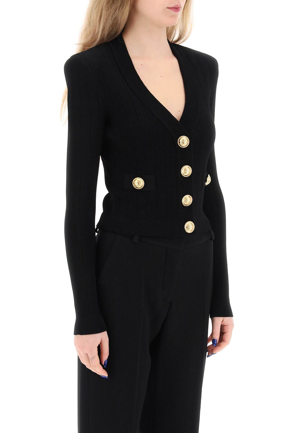 Shop Balmain Cardigan With Structured Shoulders In Black