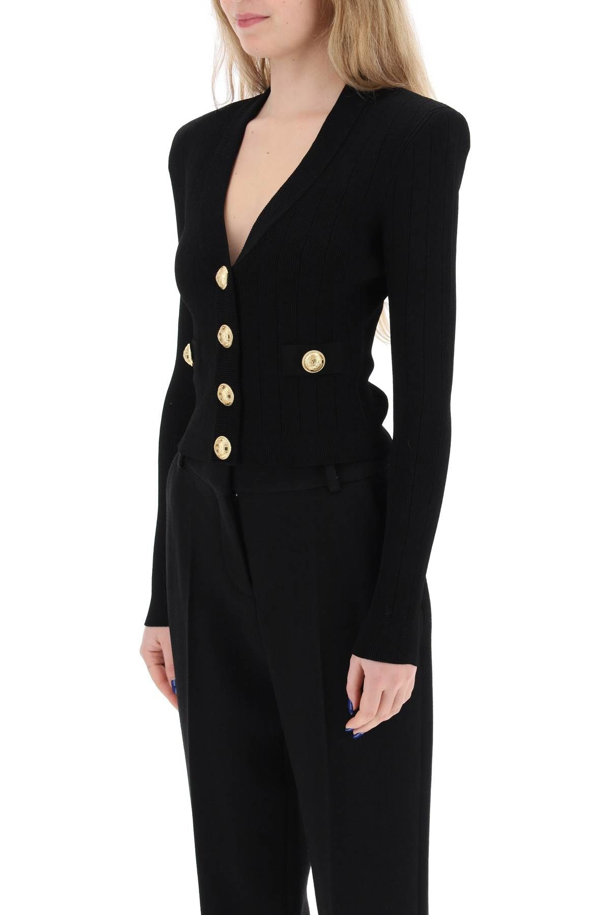 Shop Balmain Cardigan With Structured Shoulders In Black