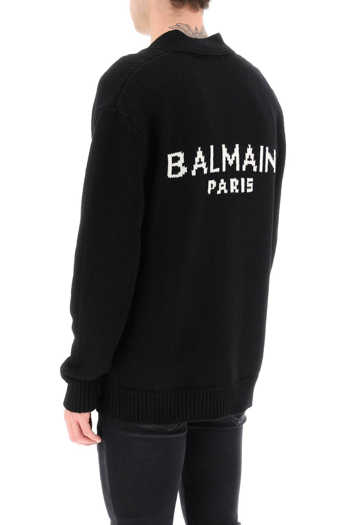 Shop Balmain Jacquard Cardigan With Back Logo In Black