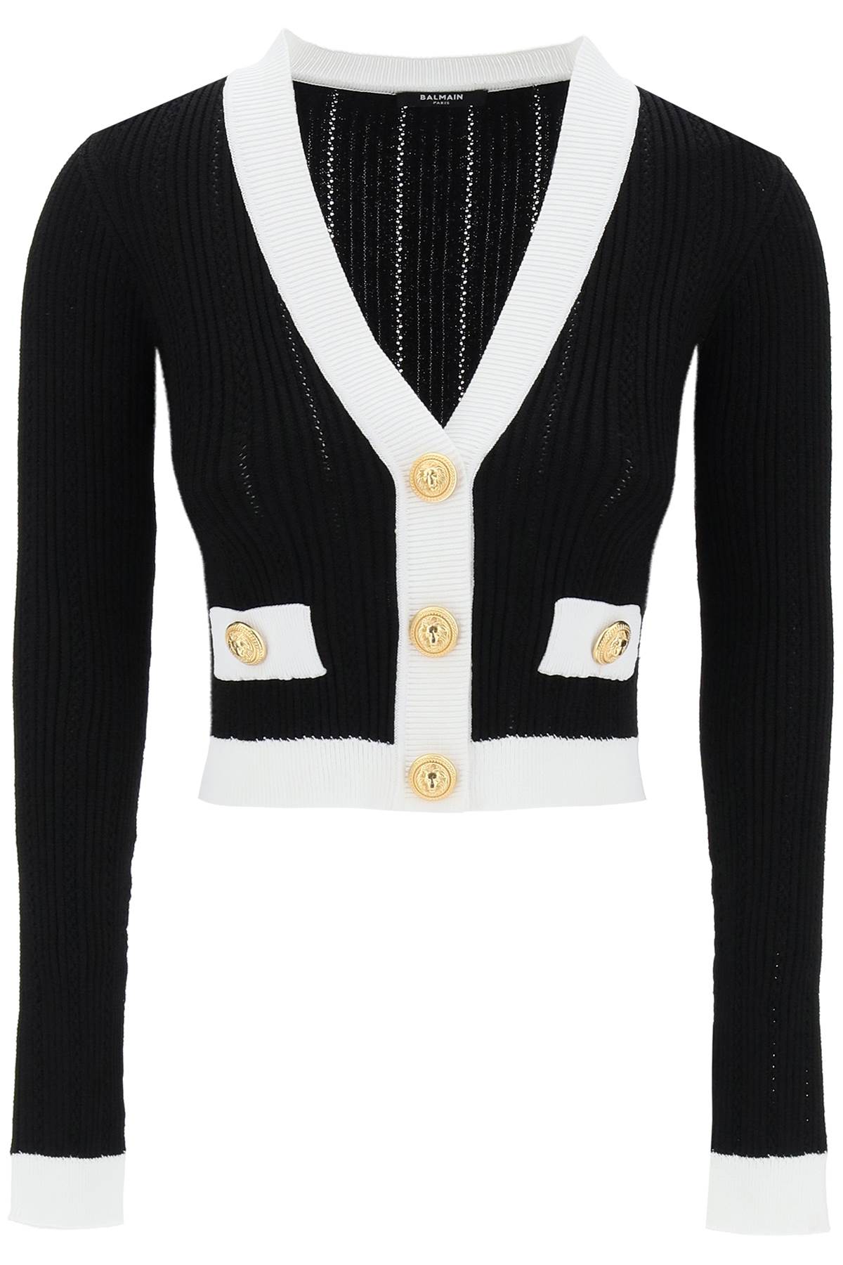 BALMAIN KNITTED CARDIGAN WITH EMBOSSED BUTTONS