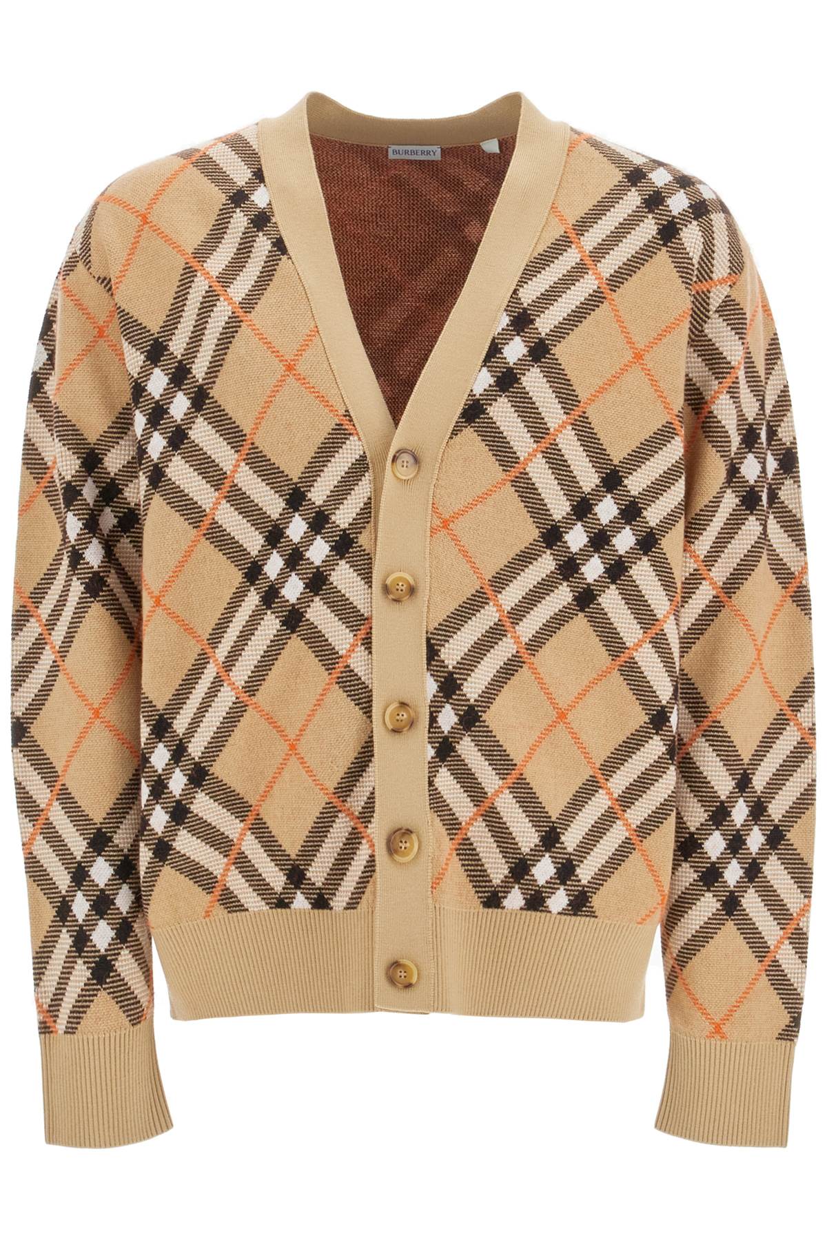 Shop Burberry Ered Wool And Mohair Cardigan Sweater In Beige