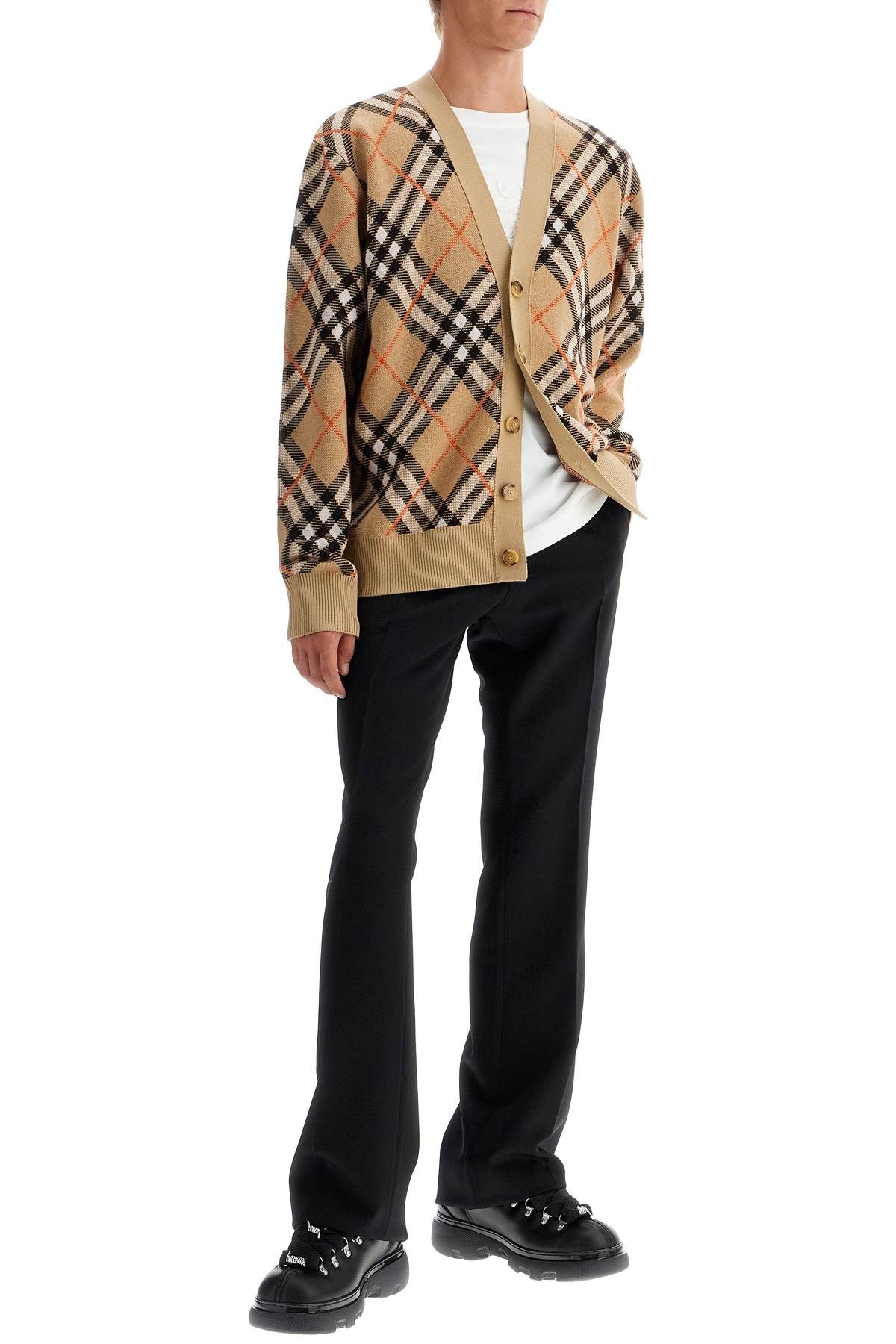 Shop Burberry Ered Wool And Mohair Cardigan Sweater In Beige