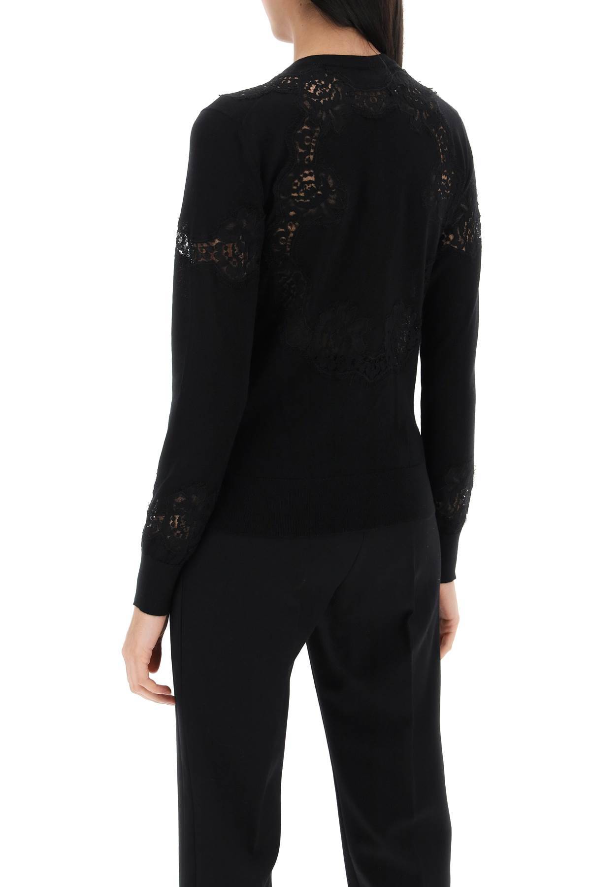Shop Dolce & Gabbana Lace-insert Cardigan With Eight In Black