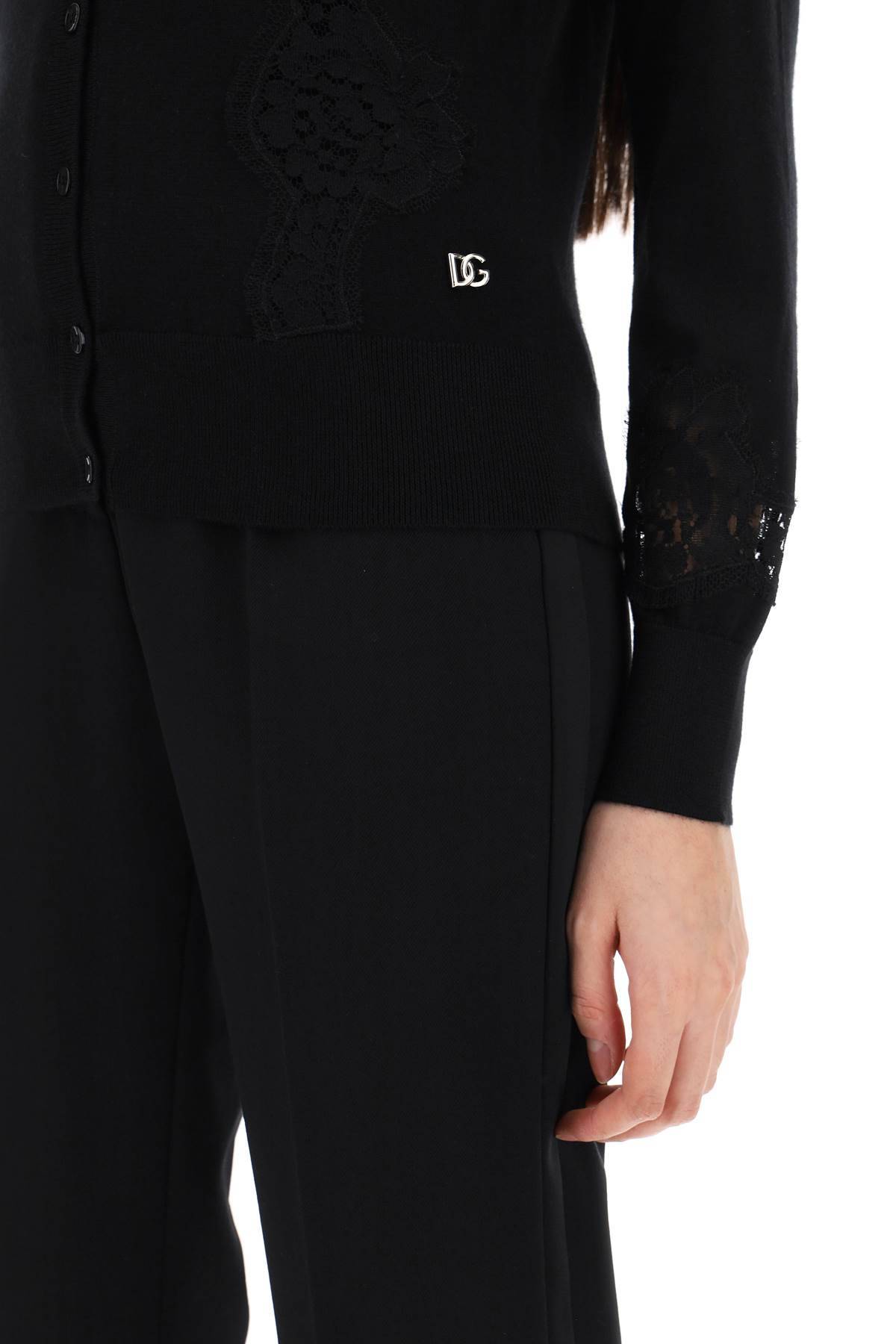 Shop Dolce & Gabbana Lace-insert Cardigan With Eight In Black