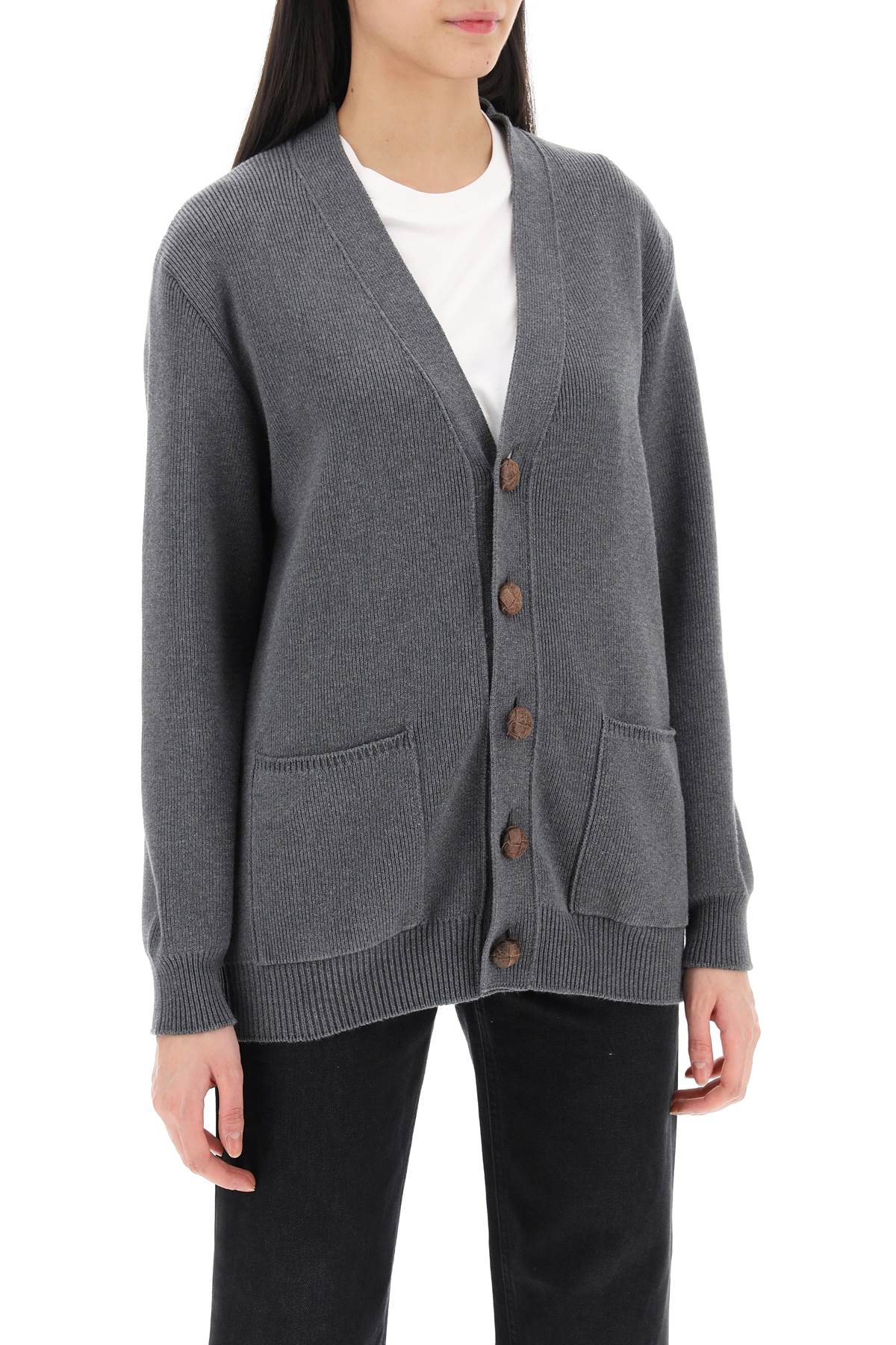 Shop Golden Goose Darnelle Cardigan With Logo Patch In Grey