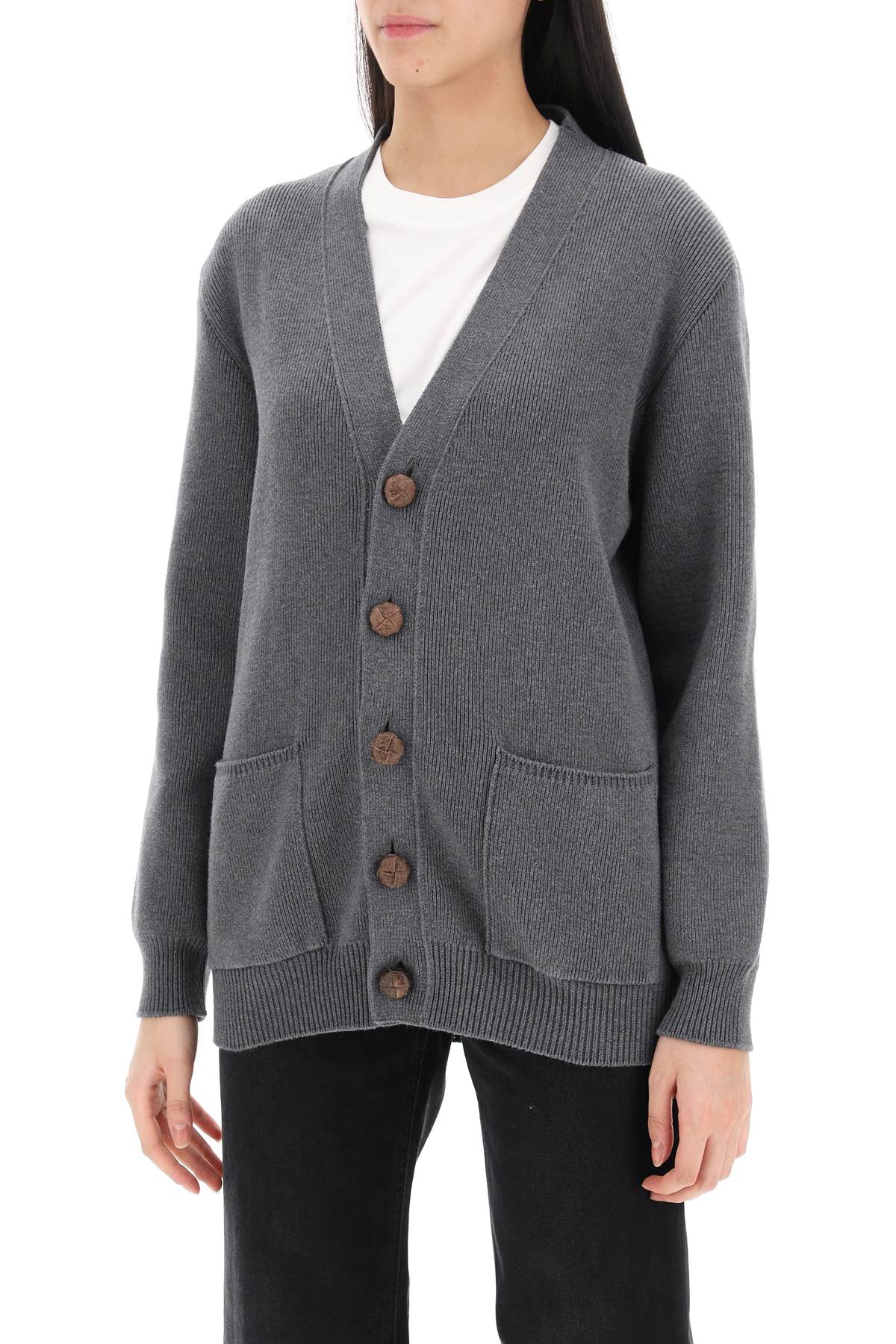 Shop Golden Goose Darnelle Cardigan With Logo Patch In Grey