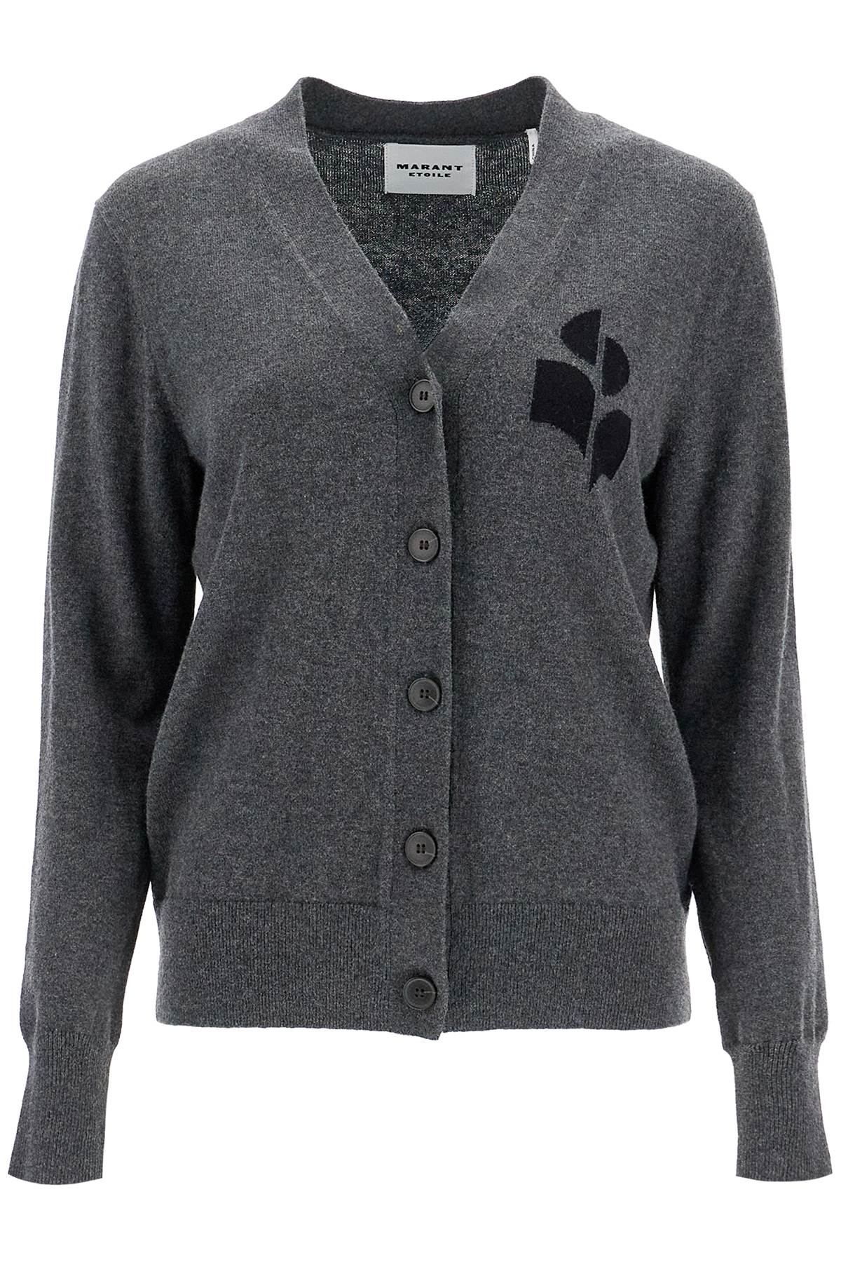 Shop Isabel Marant Étoile Karin Cardigan With Logo Intarsia In Grey