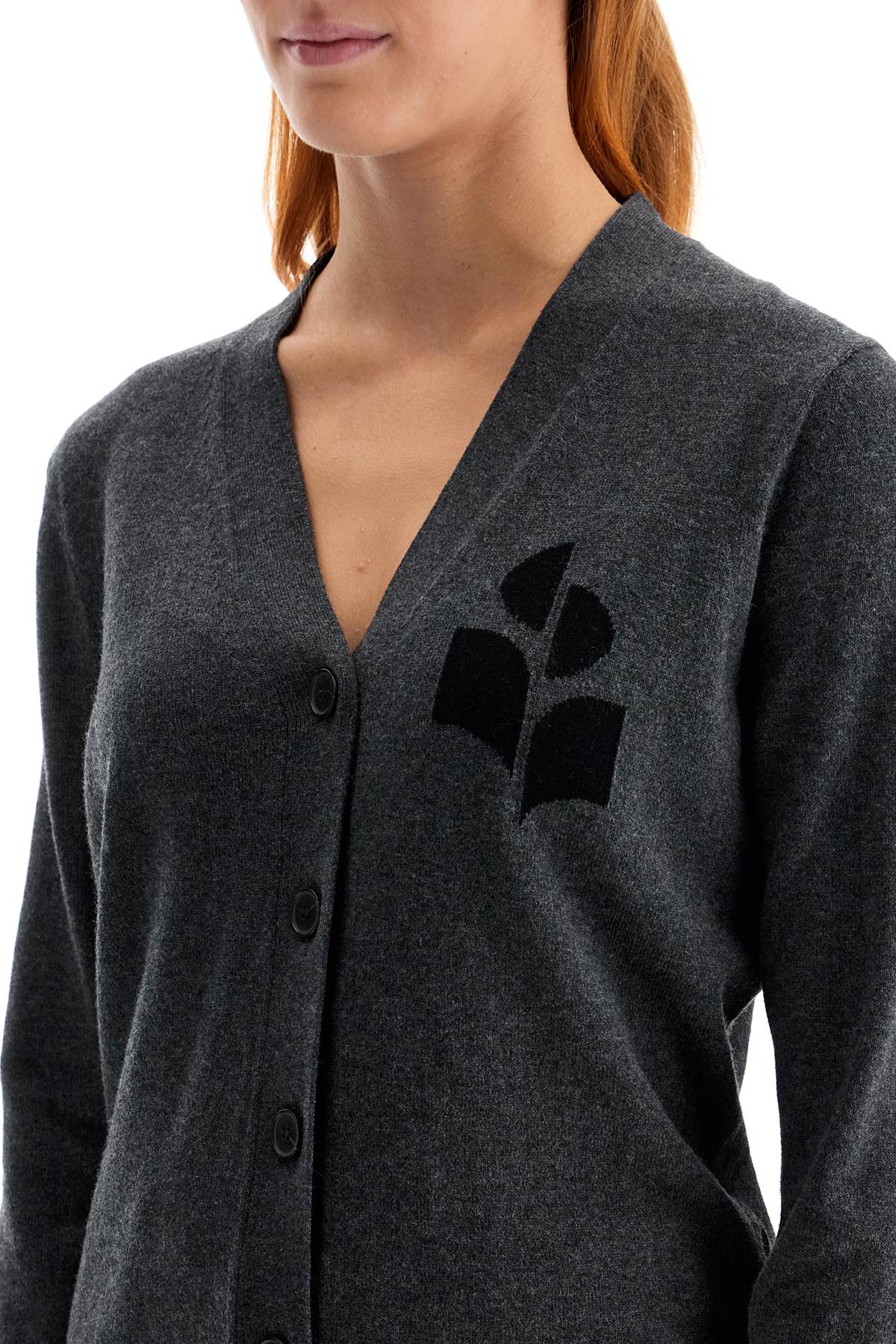 Shop Isabel Marant Étoile Karin Cardigan With Logo Intarsia In Grey