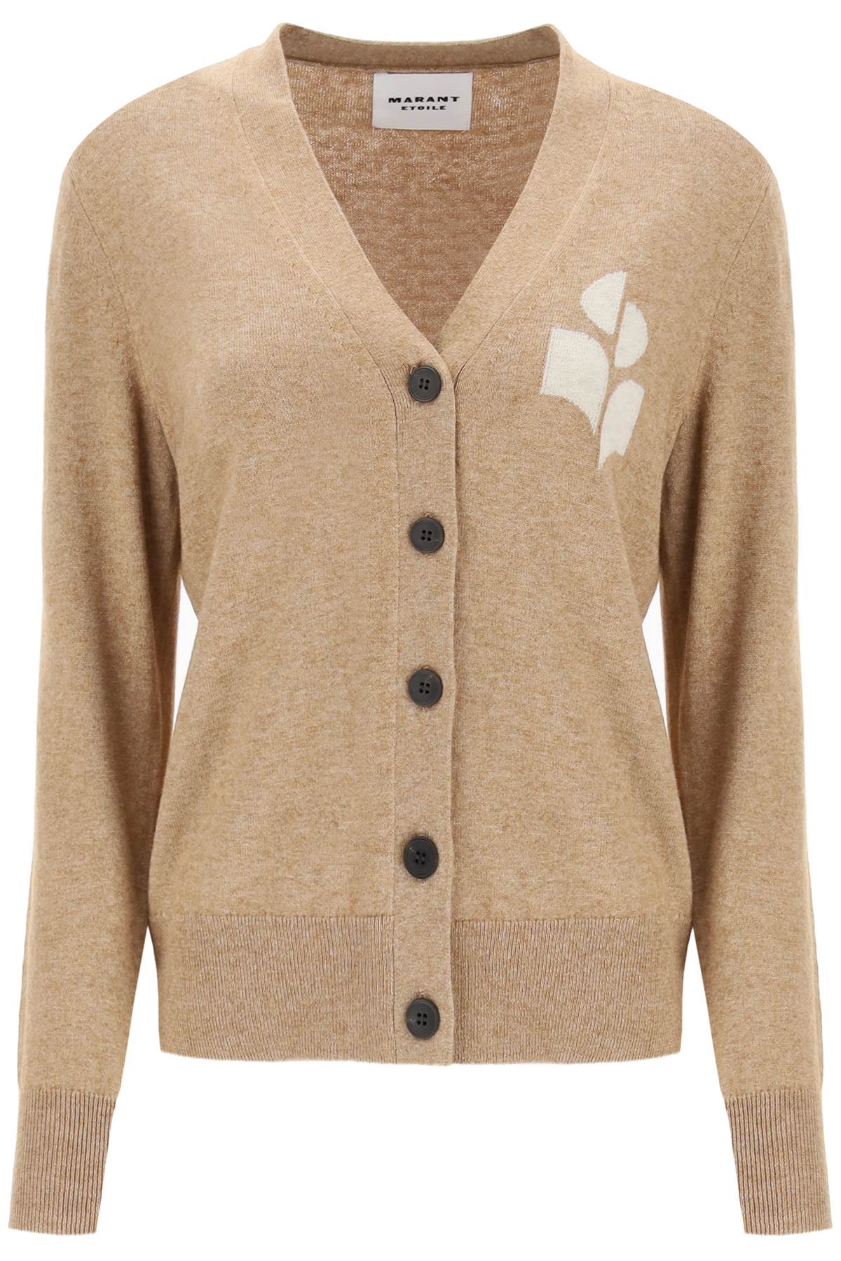 Shop Isabel Marant Étoile Karin Cardigan With Logo Intarsia In Beige