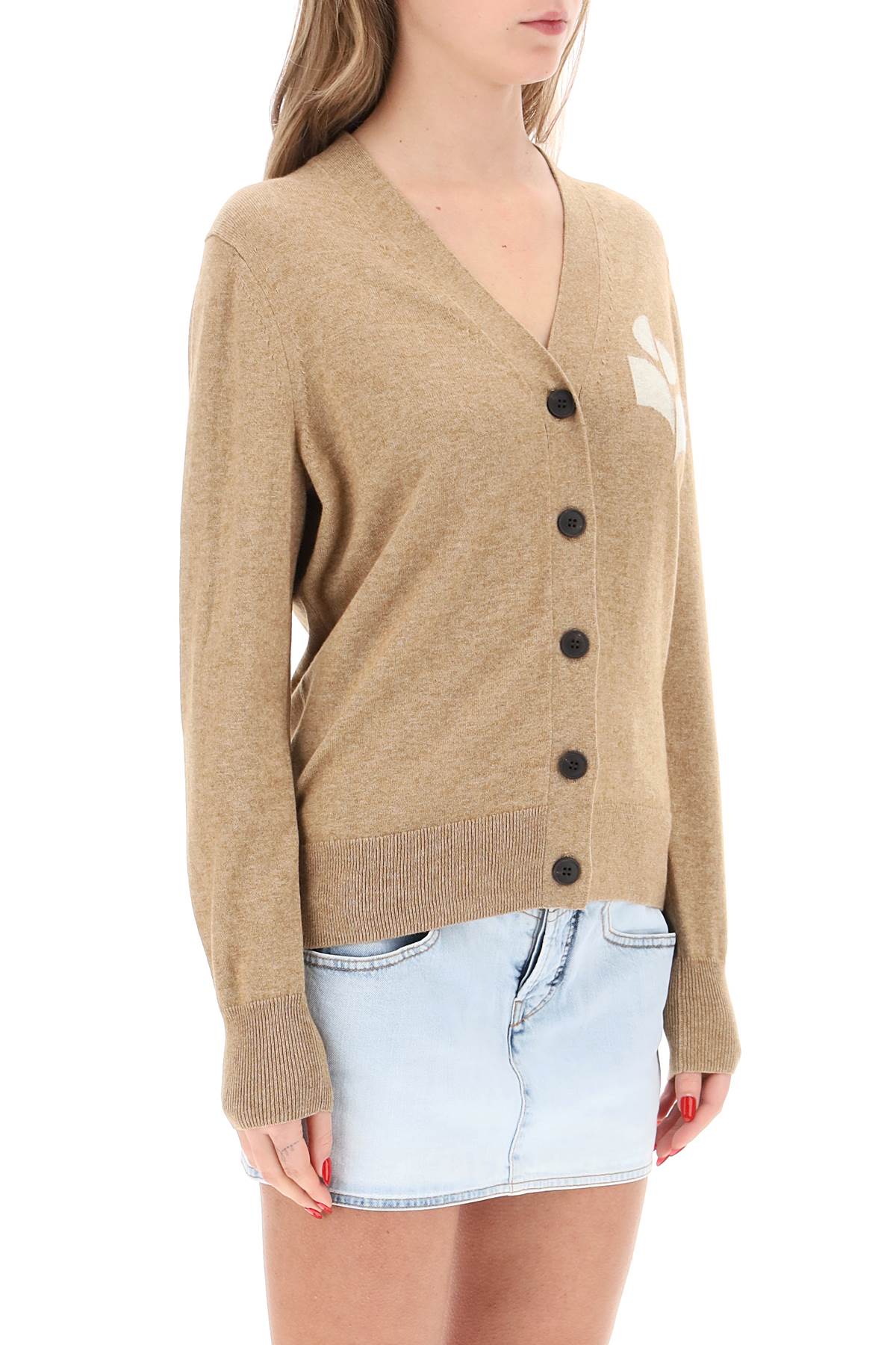 Shop Isabel Marant Étoile Karin Cardigan With Logo Intarsia In Beige