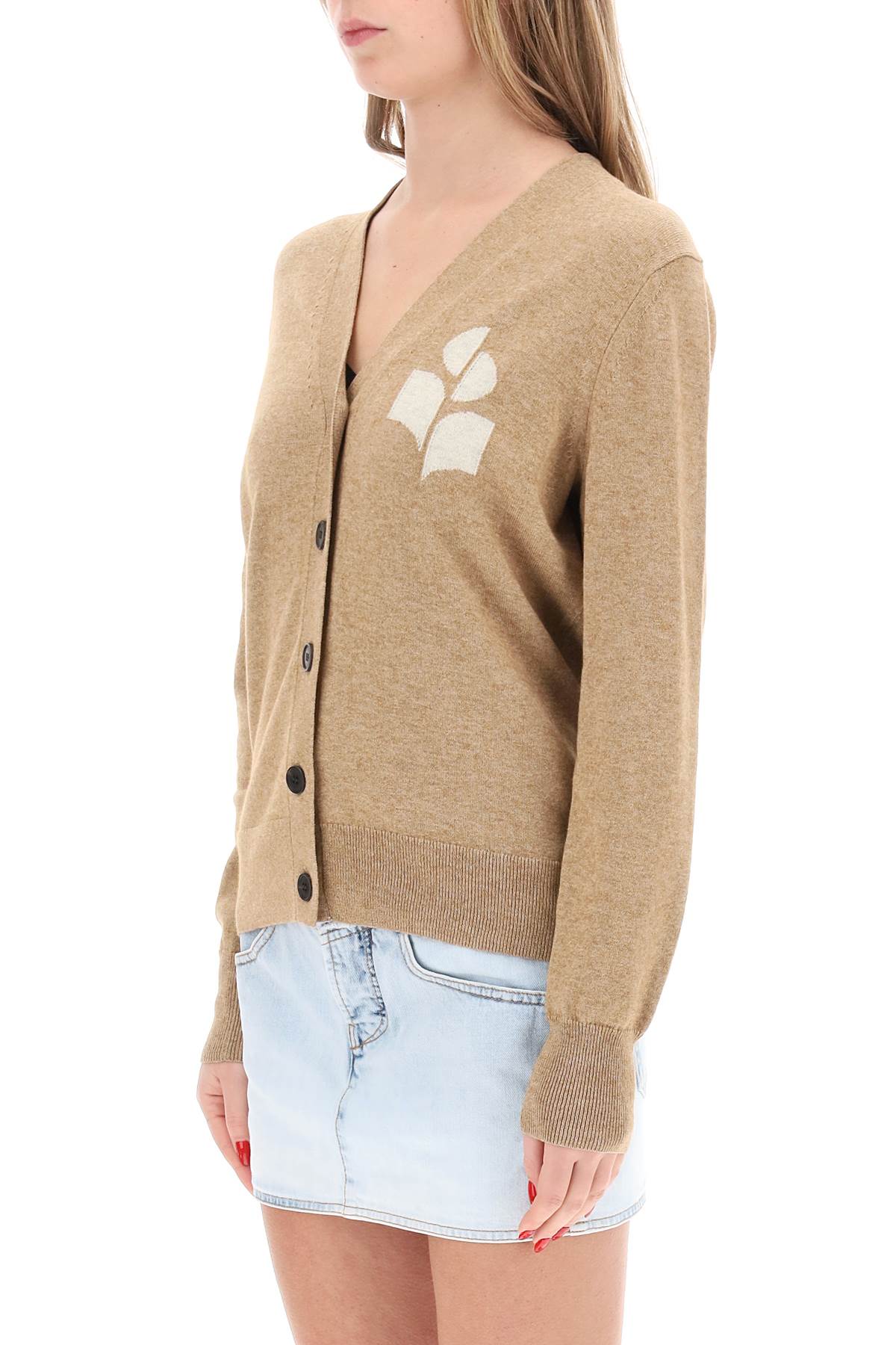 Shop Isabel Marant Étoile Karin Cardigan With Logo Intarsia In Beige