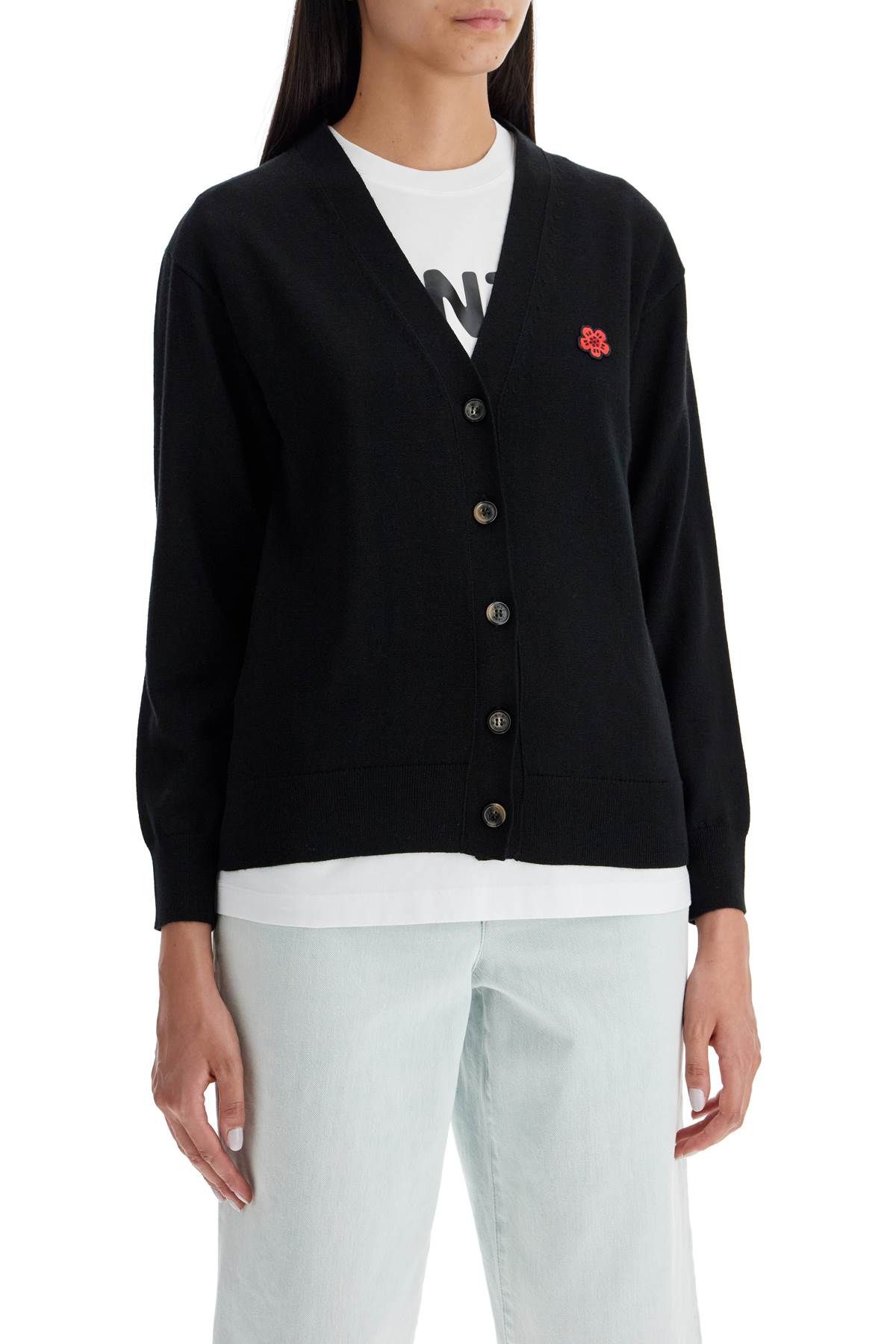 Shop Kenzo Lightweight Wool Cardigan In Black