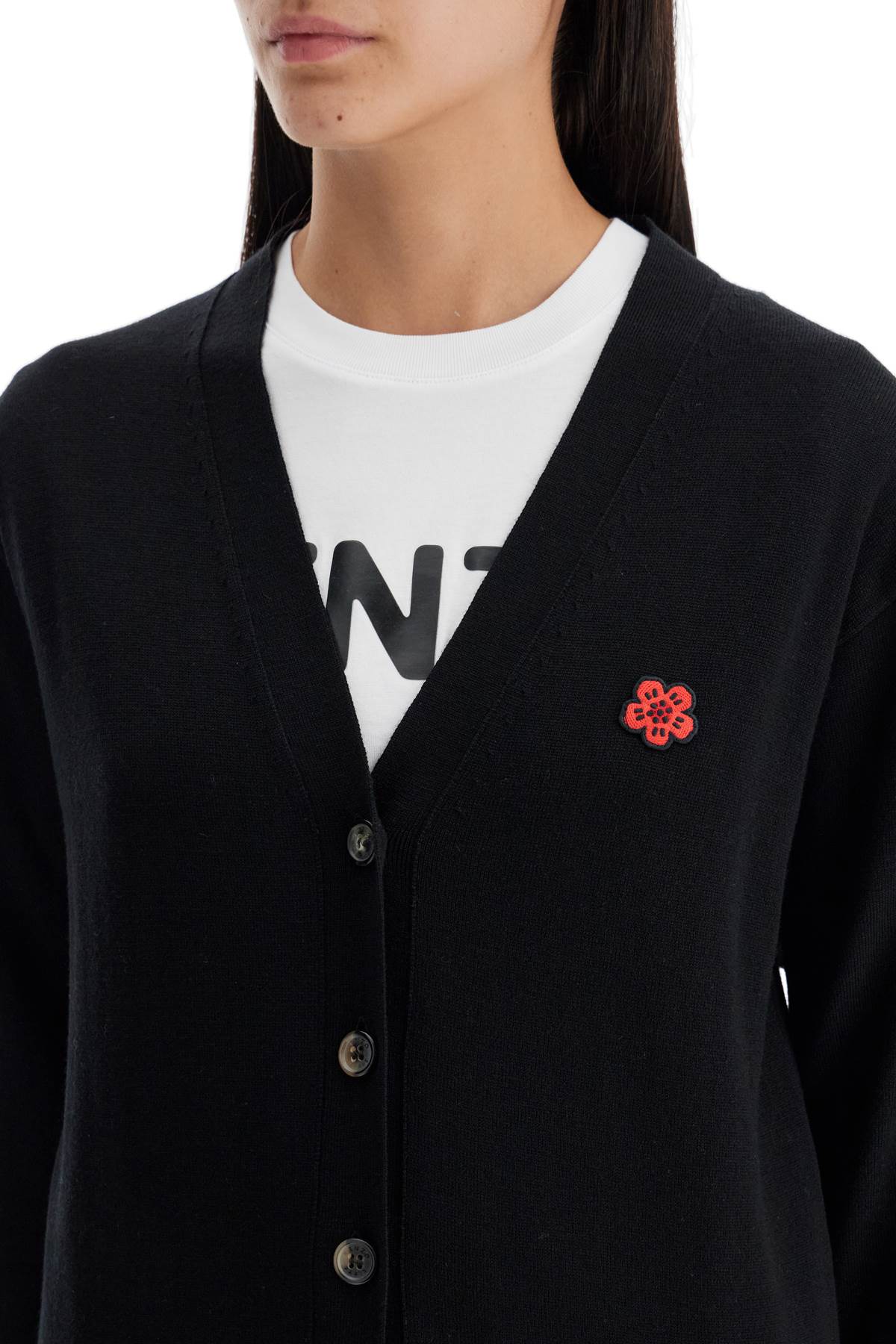 Shop Kenzo Lightweight Wool Cardigan In Black