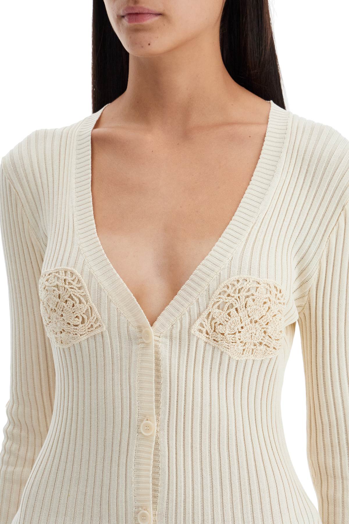 Shop Magda Butrym Crochet Insert Cardigan With Eight In Neutro