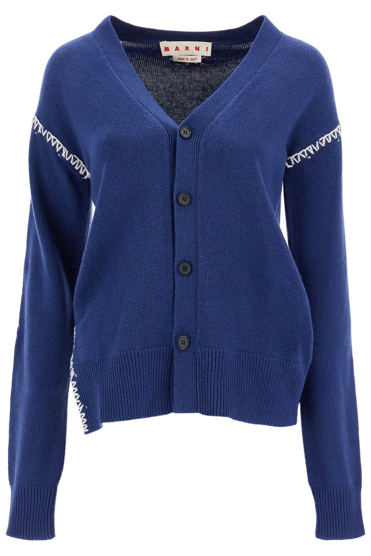 Shop Marni Cardigan With Stitching Details In Blue