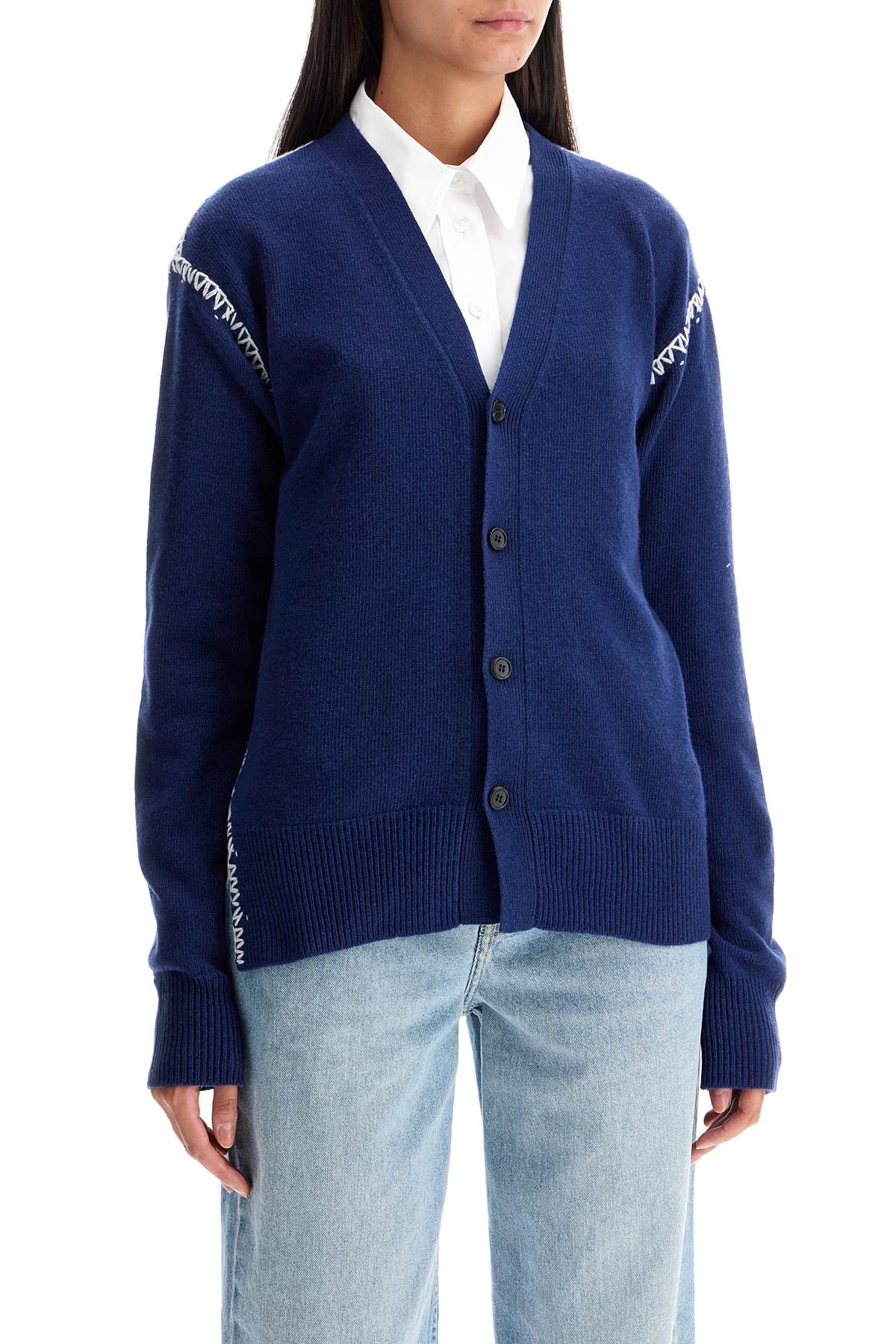 Shop Marni Cardigan With Stitching Details In Blue