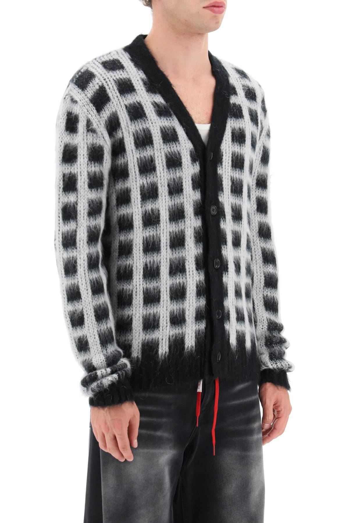 Shop Marni Brushed-yarn Cardigan With Check Pattern In White,black