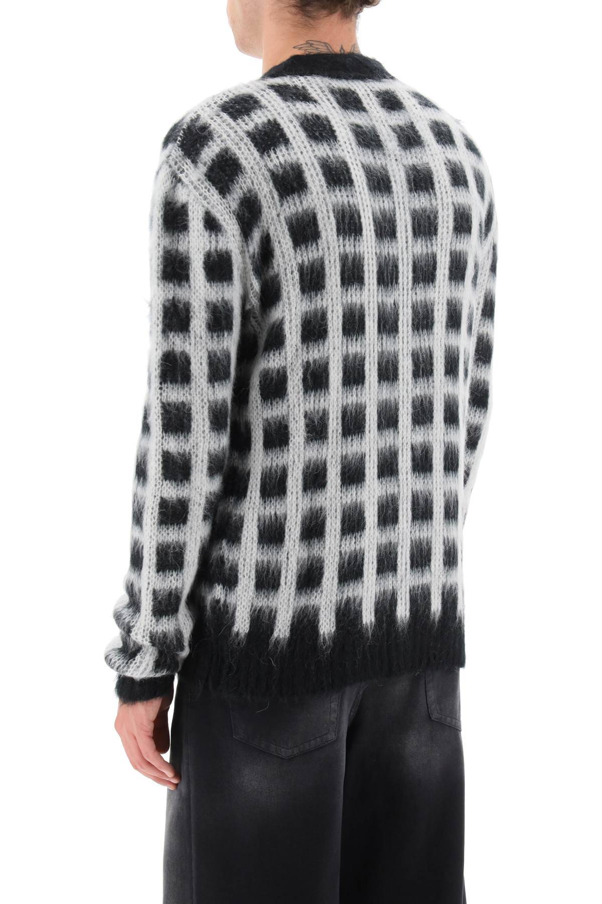 Shop Marni Brushed-yarn Cardigan With Check Pattern In White,black