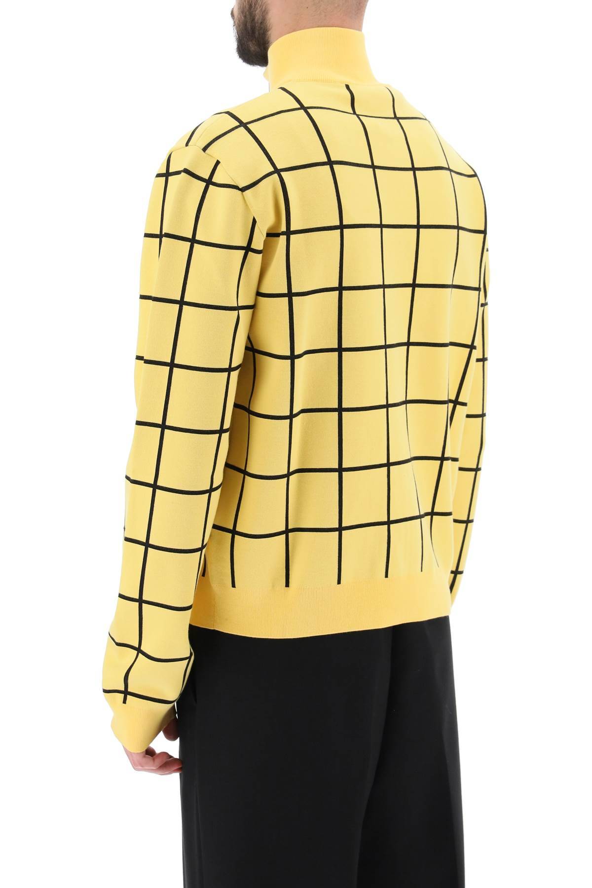 Shop Marni Zip-up Cardigan With Check Motif In Yellow,black