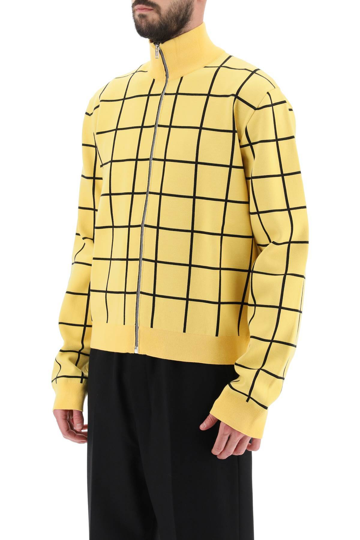 Shop Marni Zip-up Cardigan With Check Motif In Yellow,black