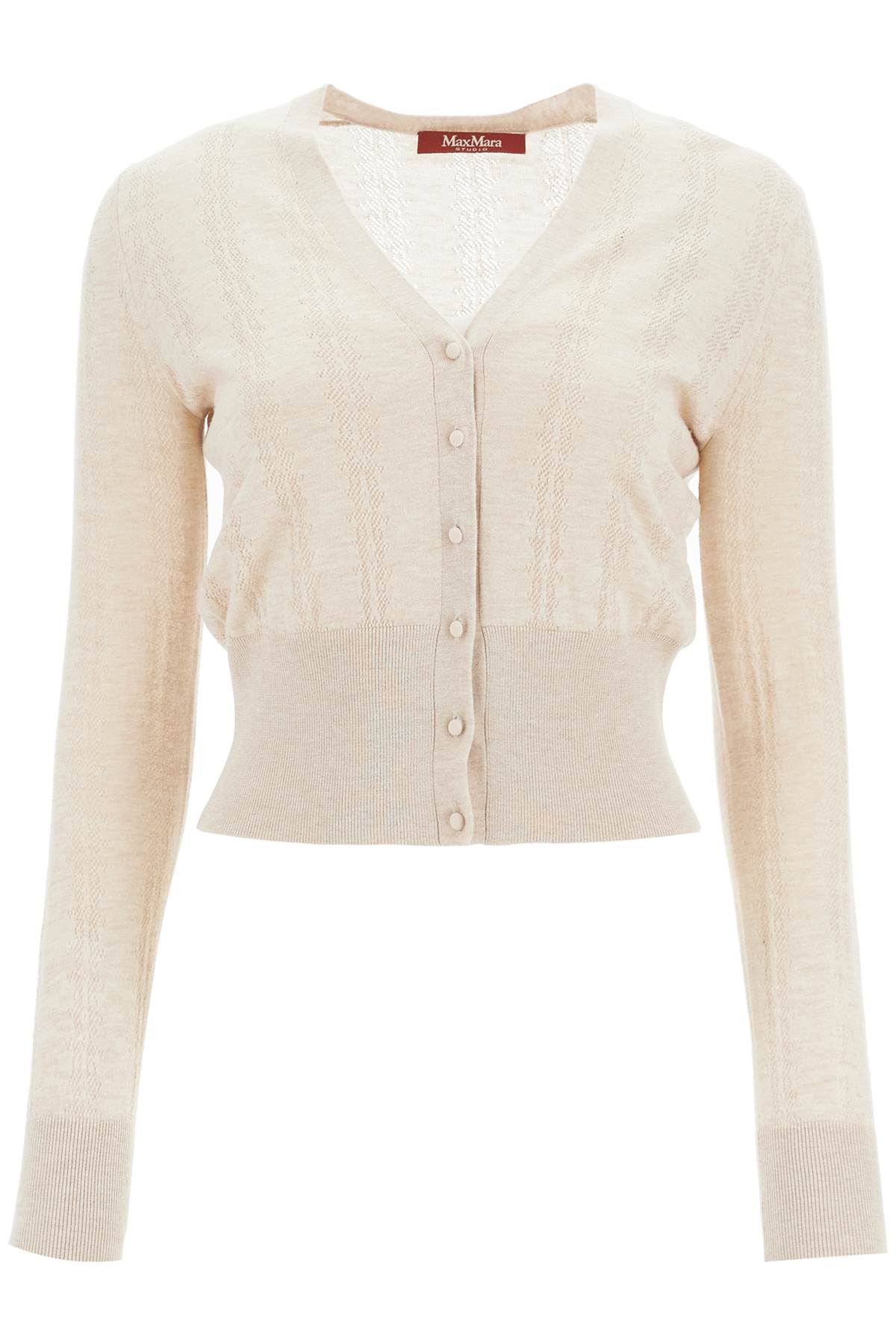 Shop Max Mara Silk And Wool Blend Cardigan With In Beige