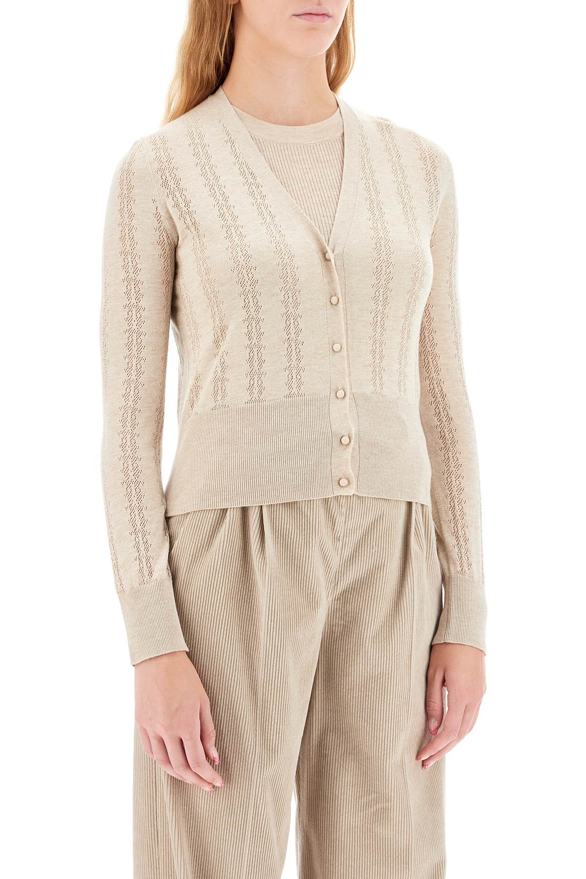 Shop Max Mara Silk And Wool Blend Cardigan With In Beige