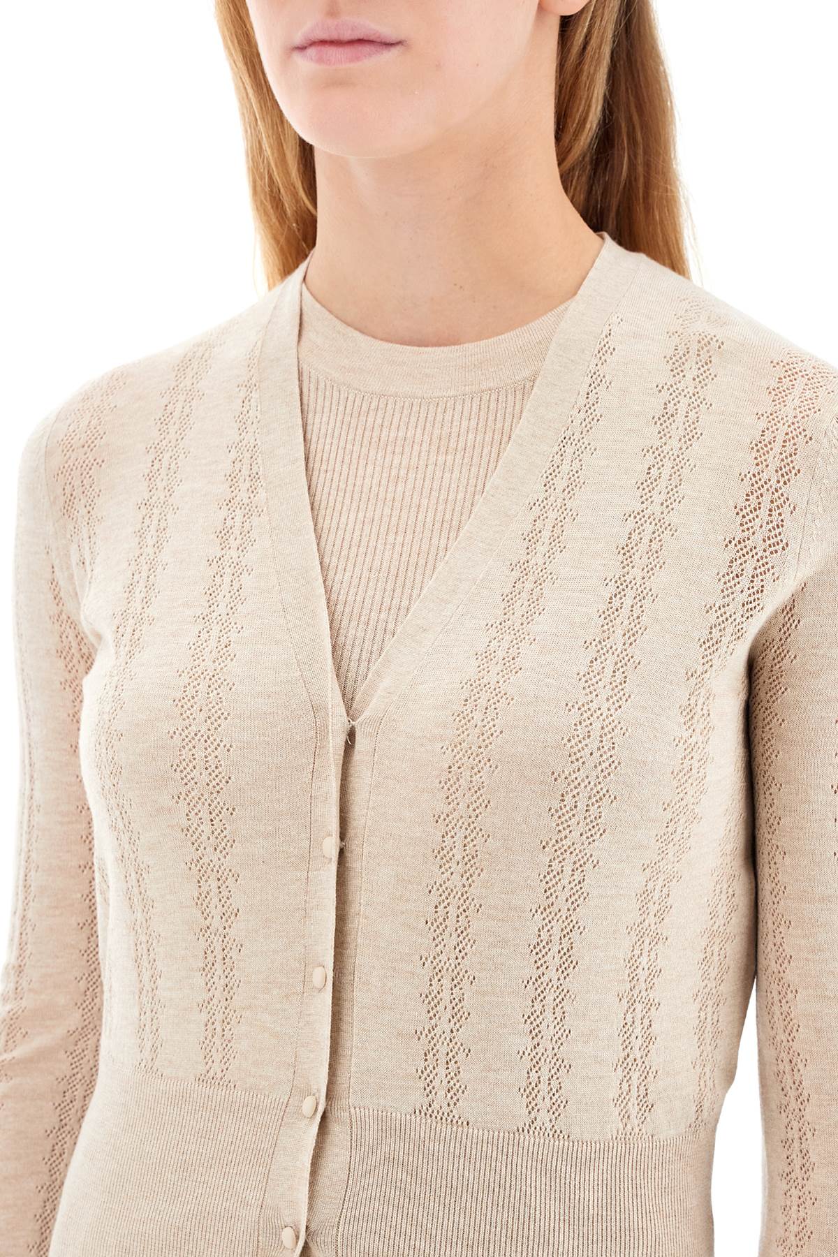 Shop Max Mara Silk And Wool Blend Cardigan With In Beige