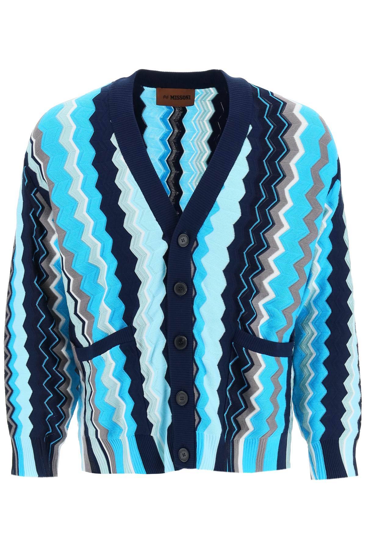 Shop Missoni Patterned Cardigan In Blue,light Blue