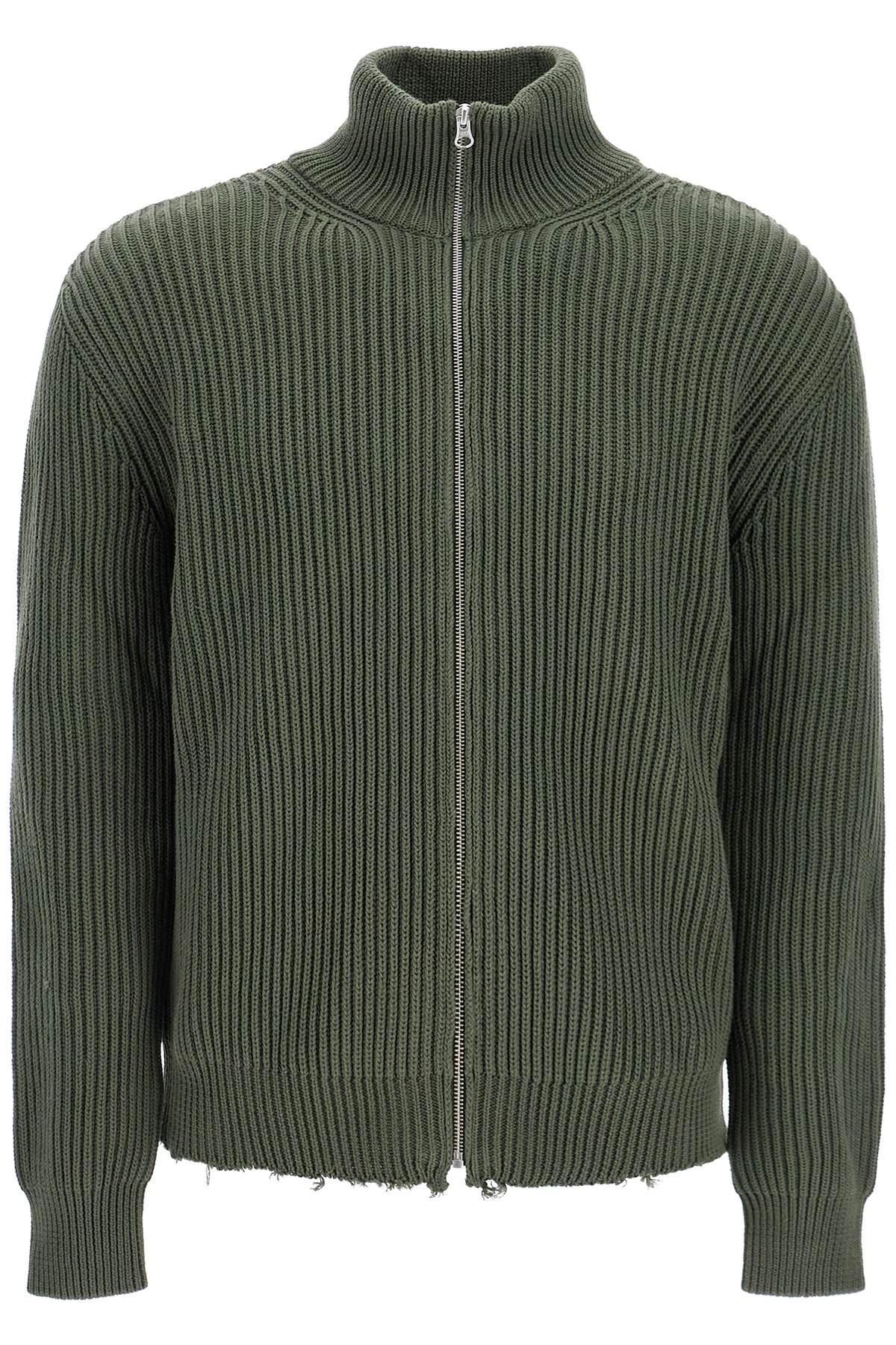 Shop Mm6 Maison Margiela Cotton Cardigan With Zipper In Khaki