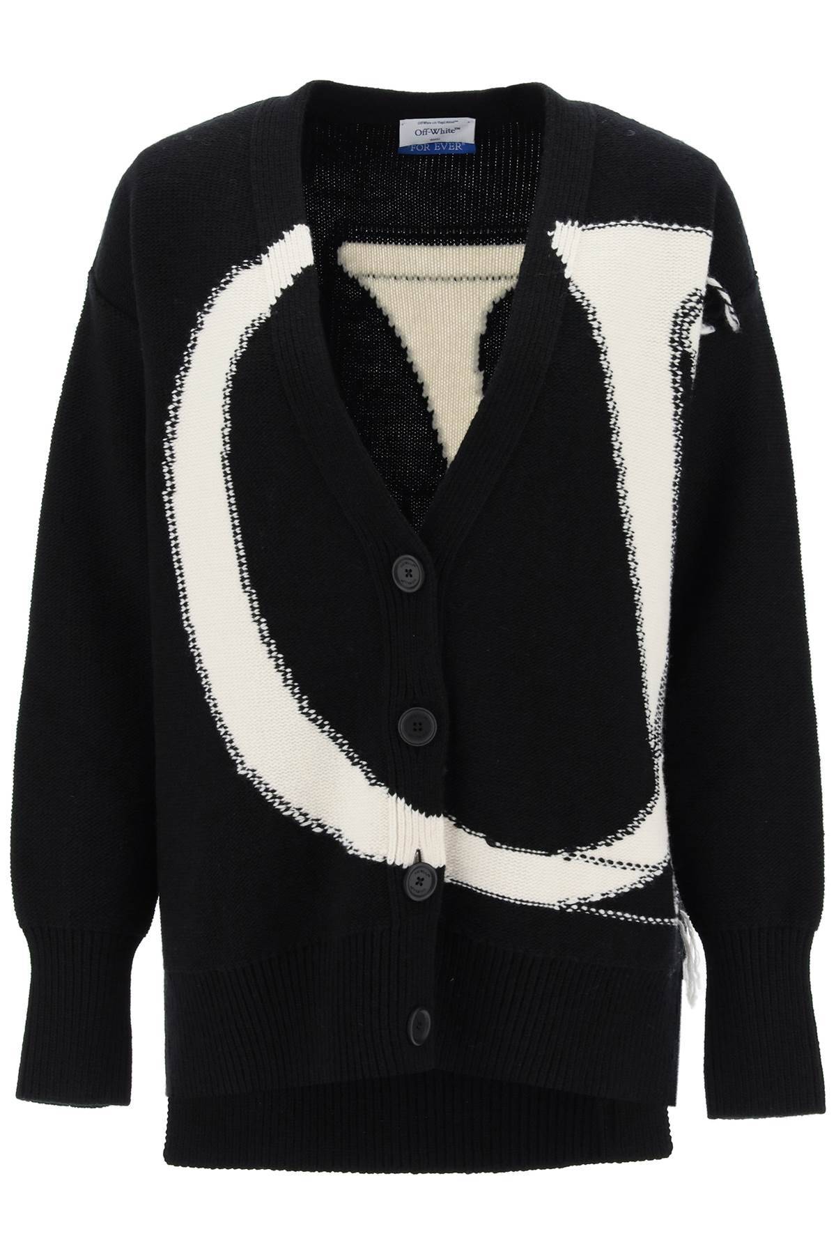Shop Off-white Cardigan With Maxi Ow Logo In Black,white