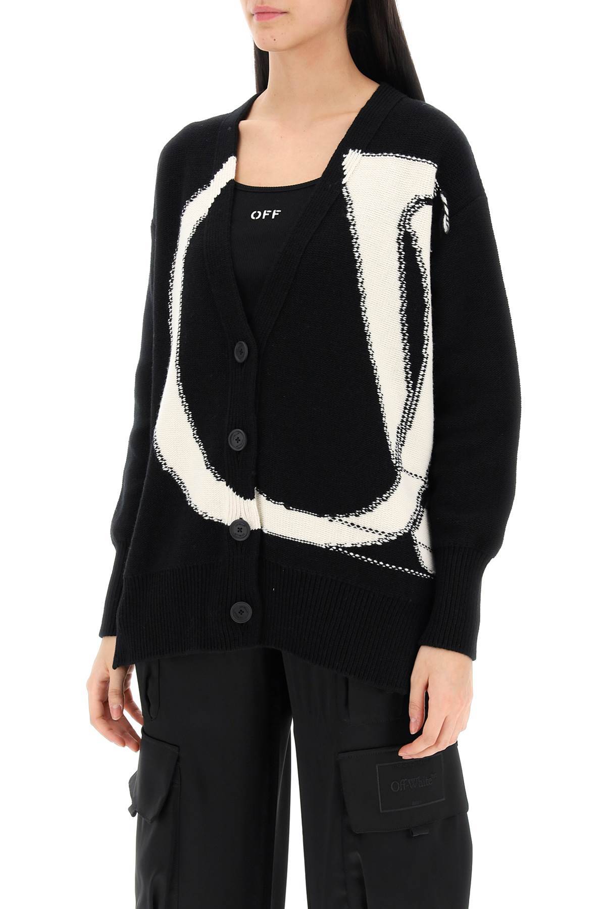 Shop Off-white Cardigan With Maxi Ow Logo In Black,white