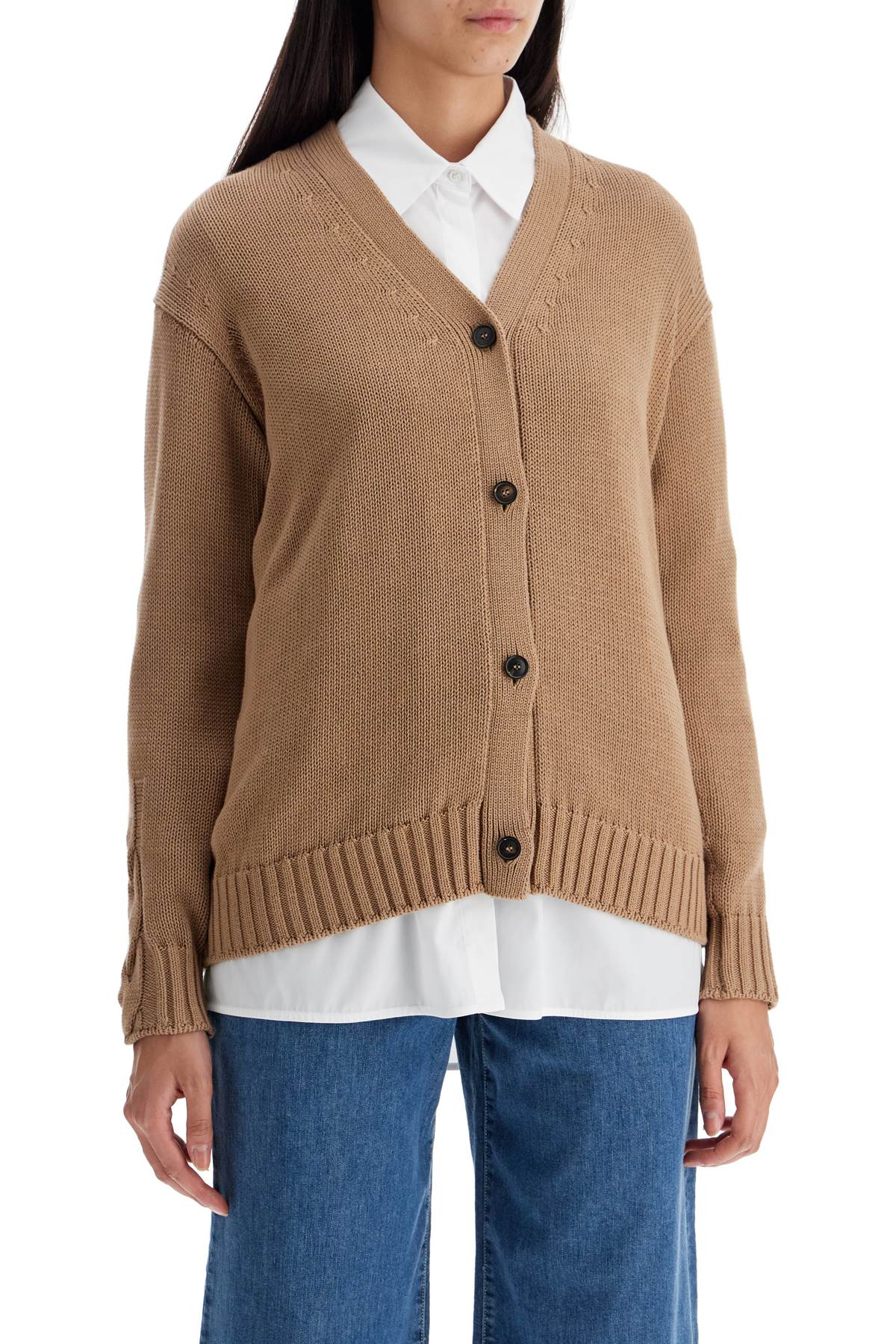 Shop 's Max Mara Cotton Knit Cardigan Sweater In Beige