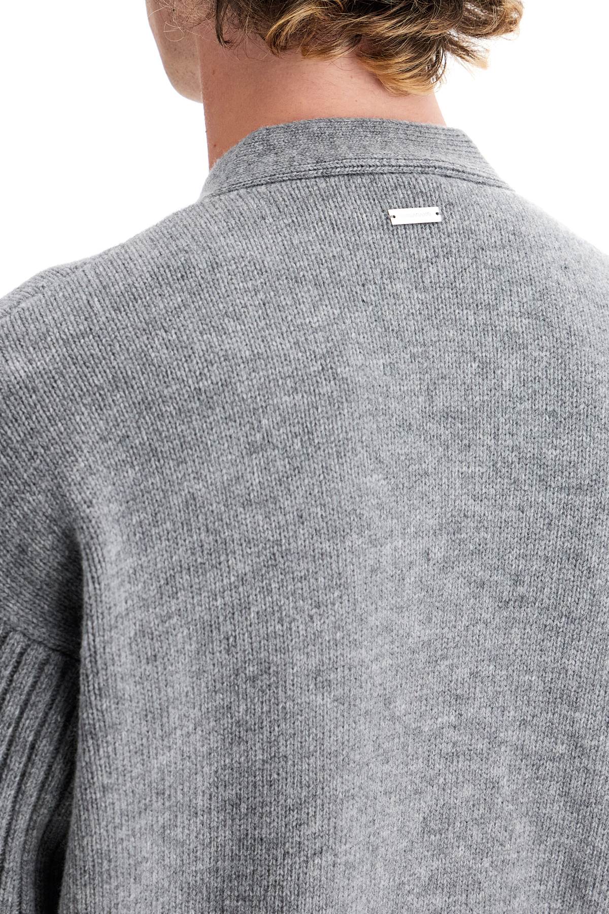 Shop Ferragamo Wool Cardigan With Patches In Grey