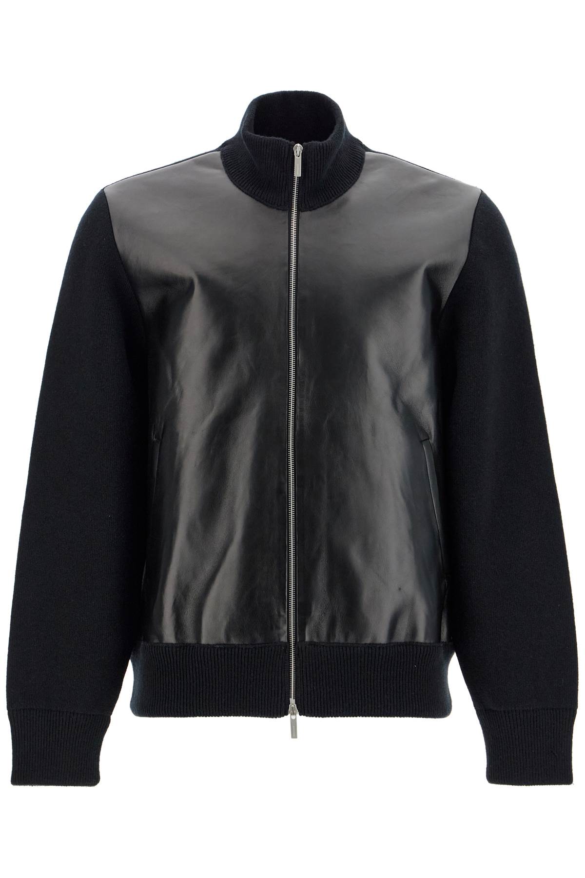 Shop Ferragamo Wool And Leather Cardigan In Black