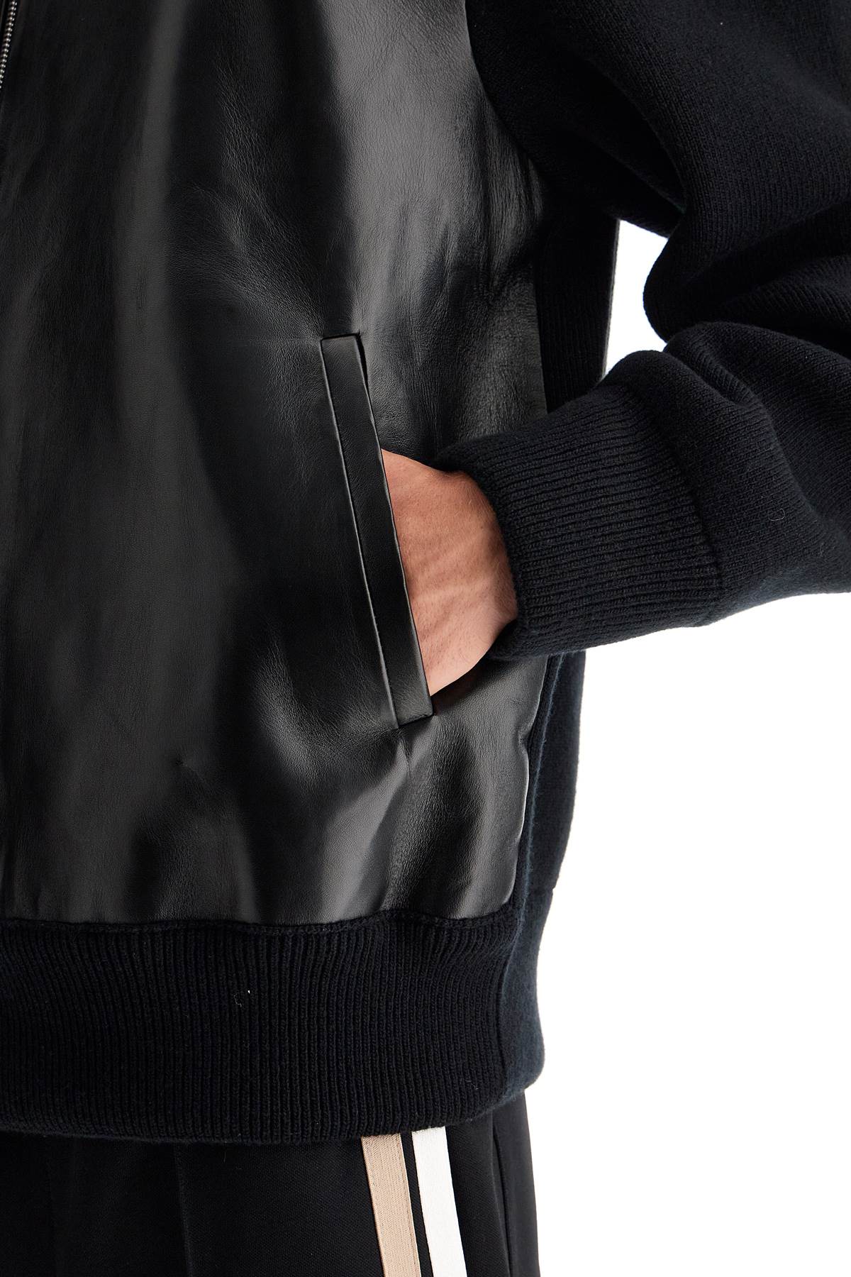 Shop Ferragamo Wool And Leather Cardigan In Black