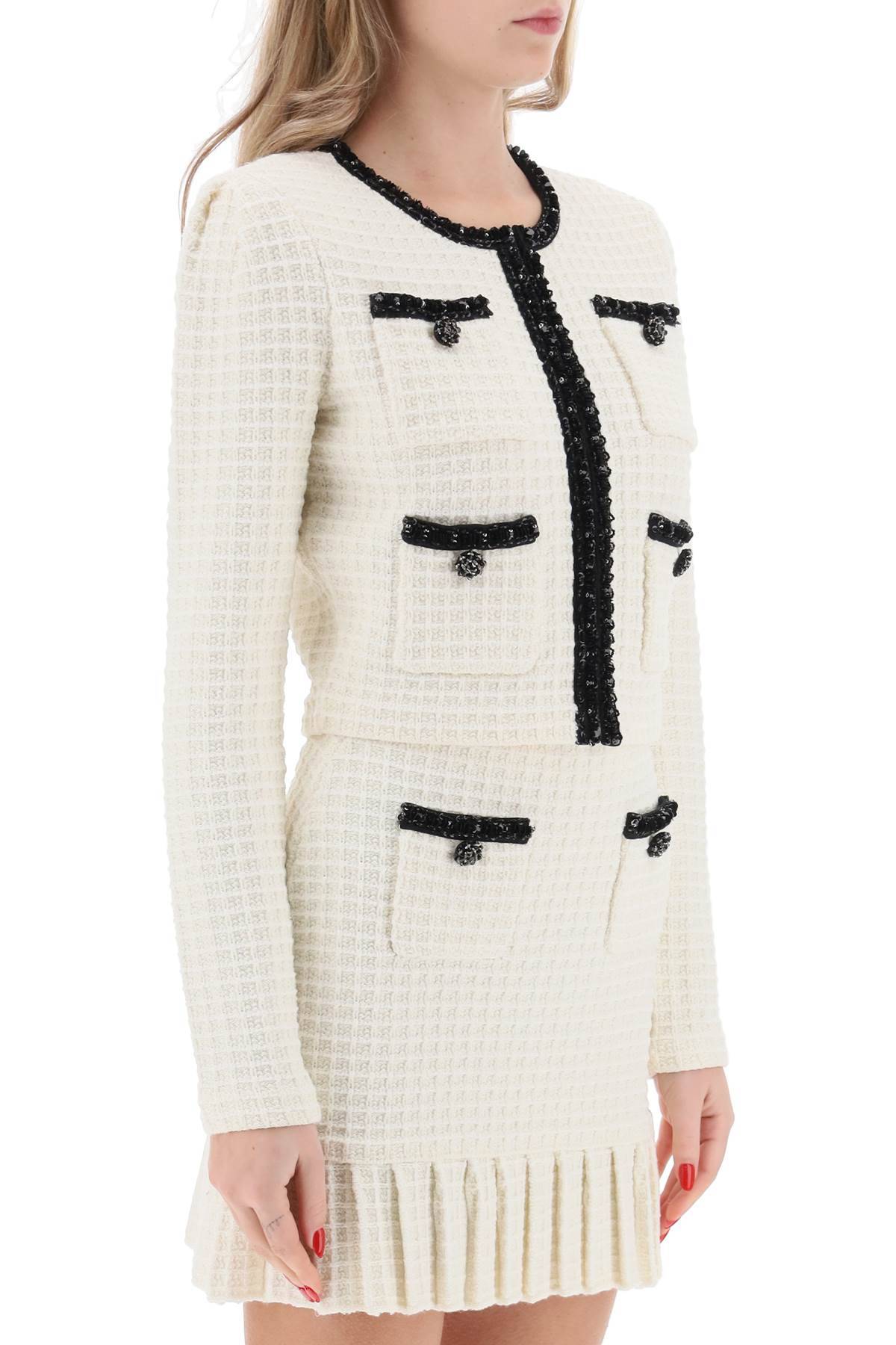 Shop Self-portrait Cropped Cardigan With Sequin Trims In White,black