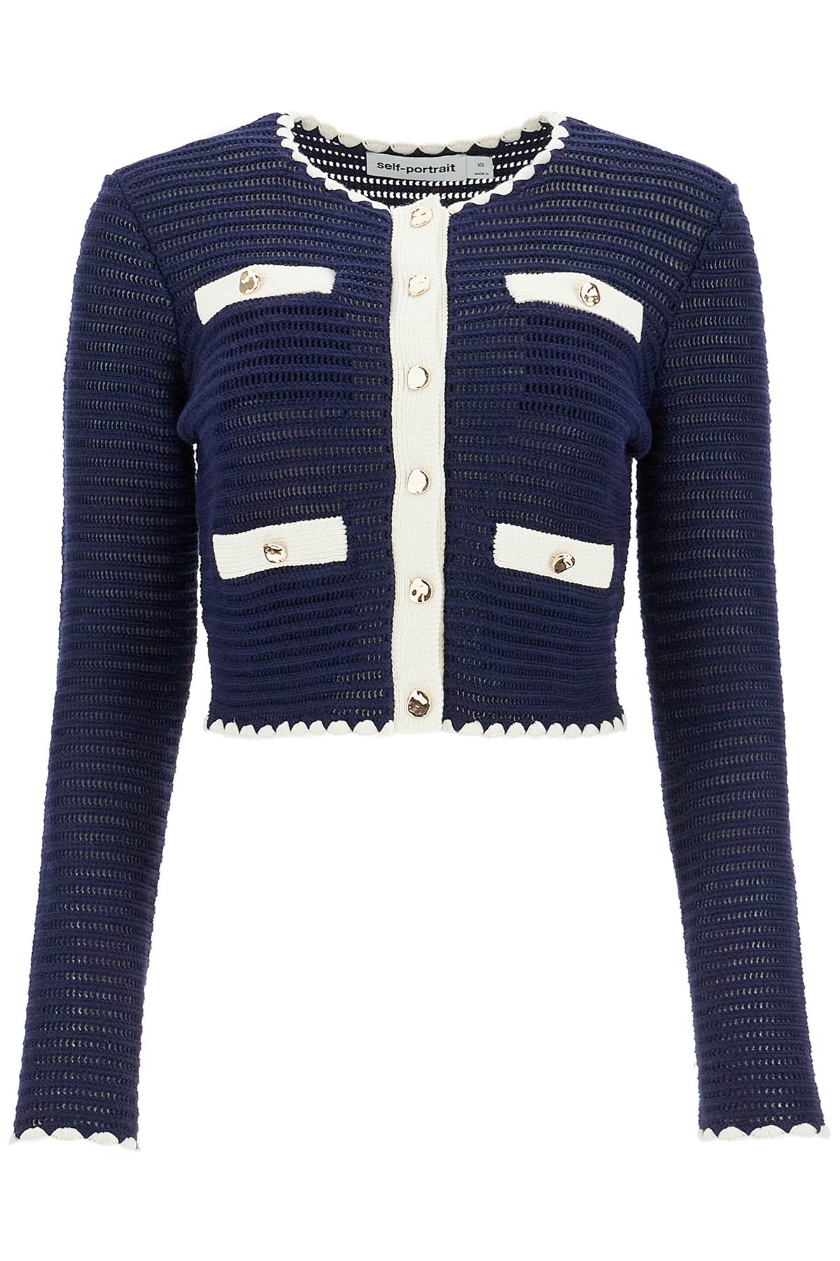 Shop Self-portrait 'cropped Crochet Cardigan For In Blue