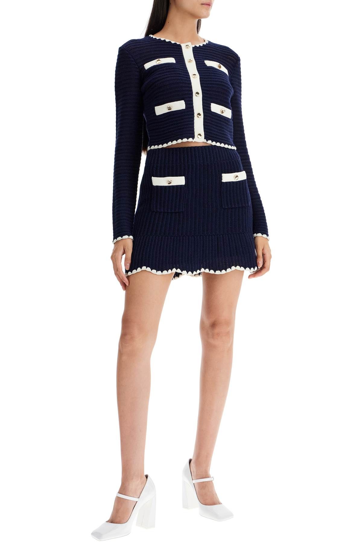 Shop Self-portrait 'cropped Crochet Cardigan For In Blue