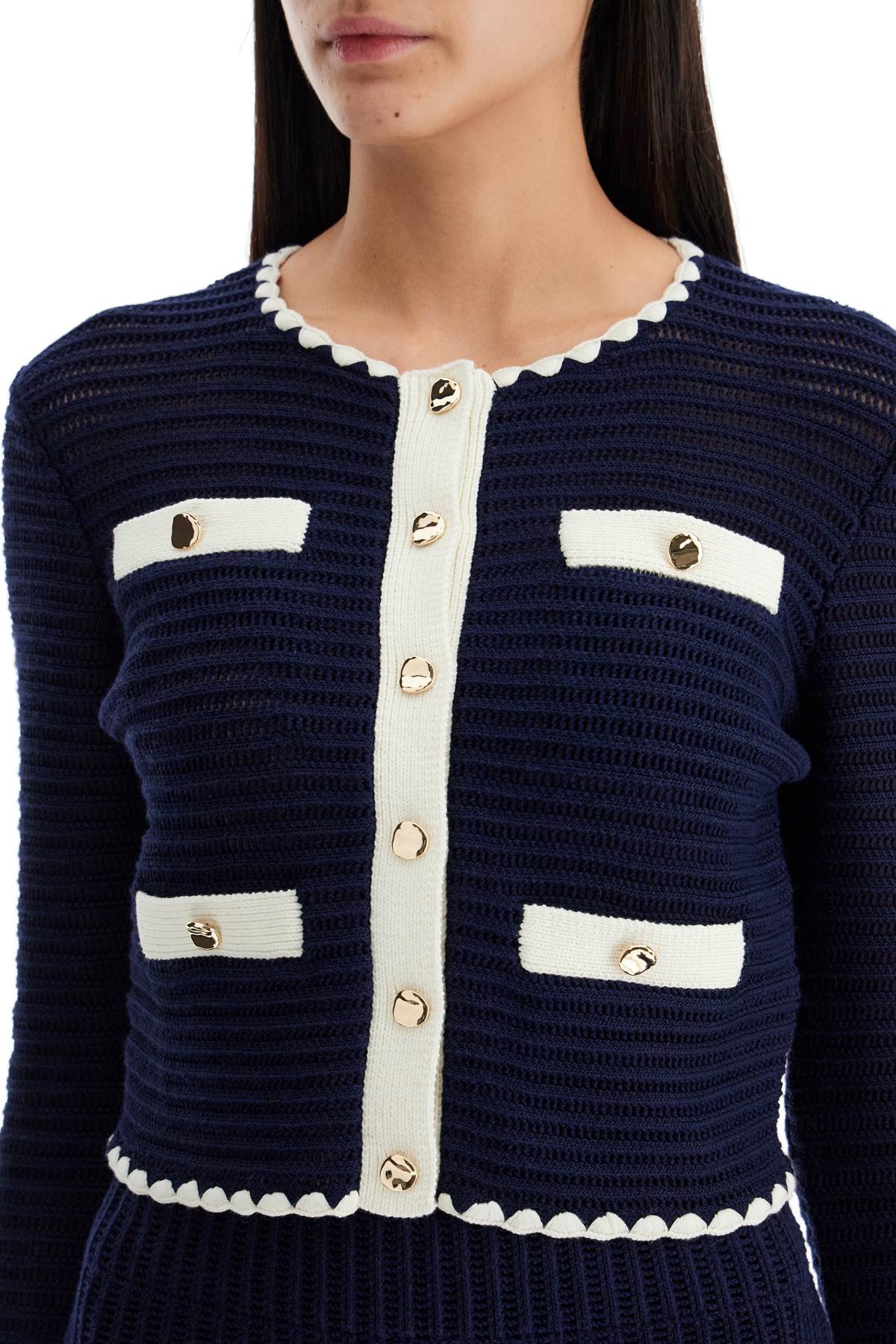 Shop Self-portrait 'cropped Crochet Cardigan For In Blue