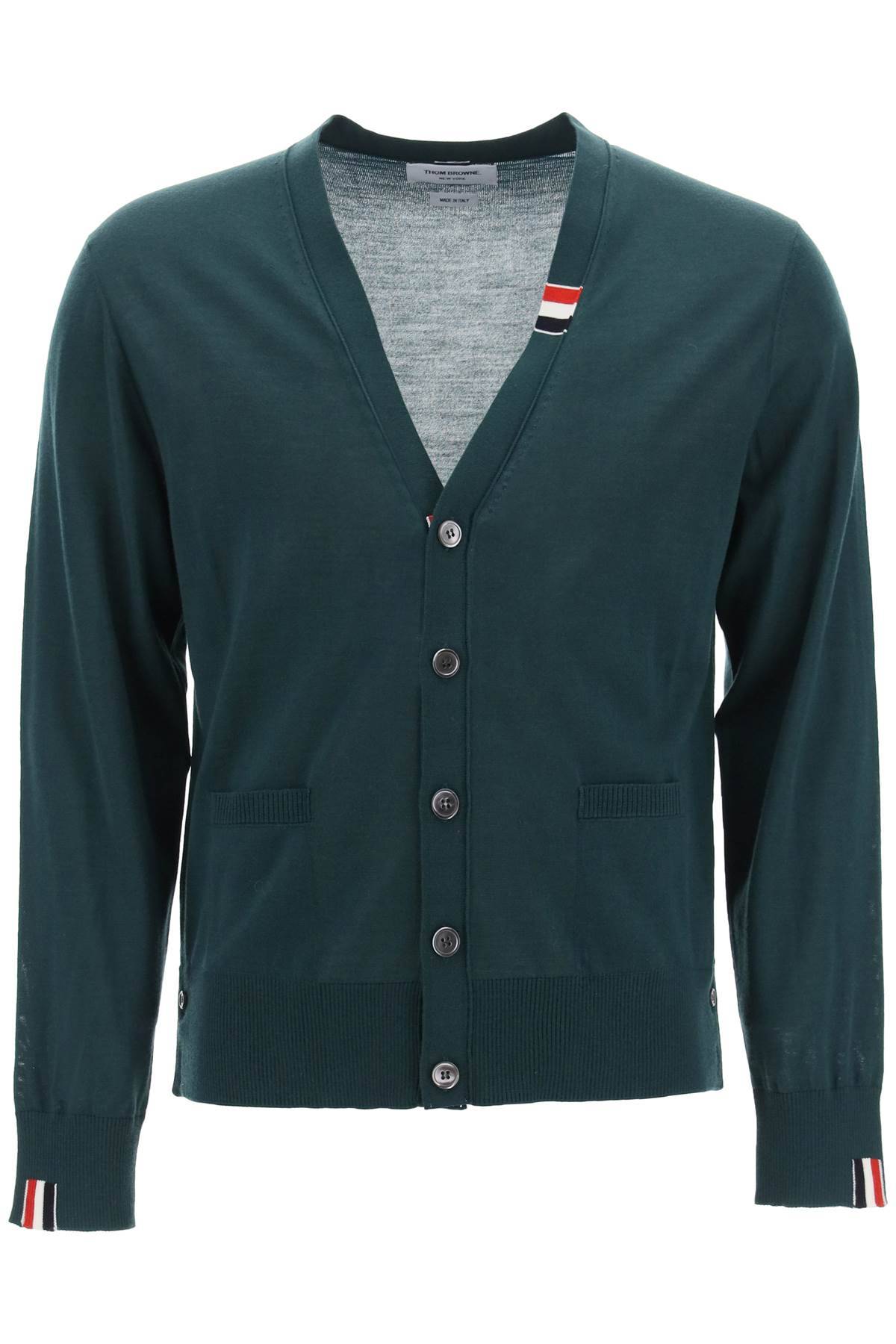 Shop Thom Browne Merino Wool V-neck Cardigan In Green