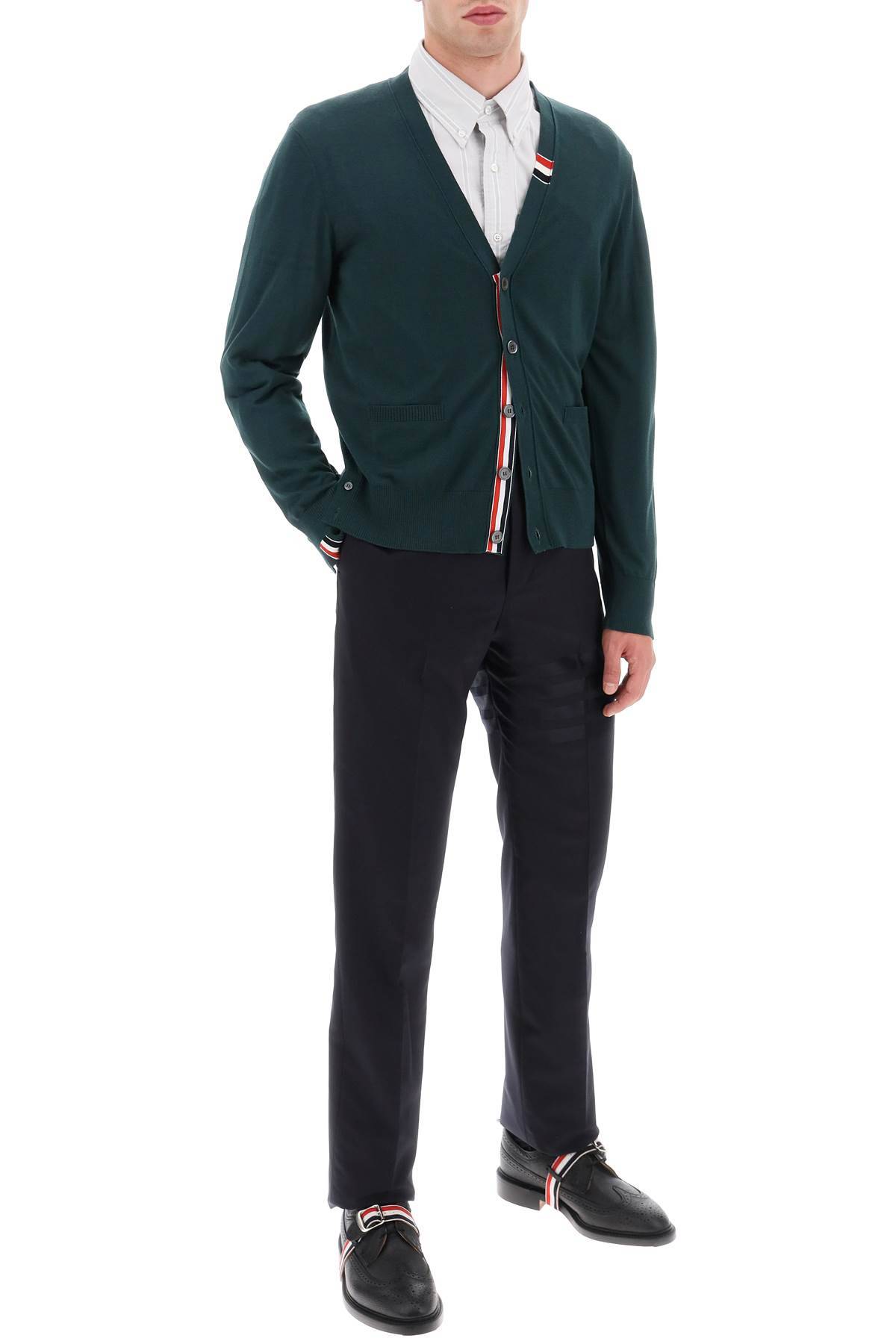 Shop Thom Browne Merino Wool V-neck Cardigan In Green